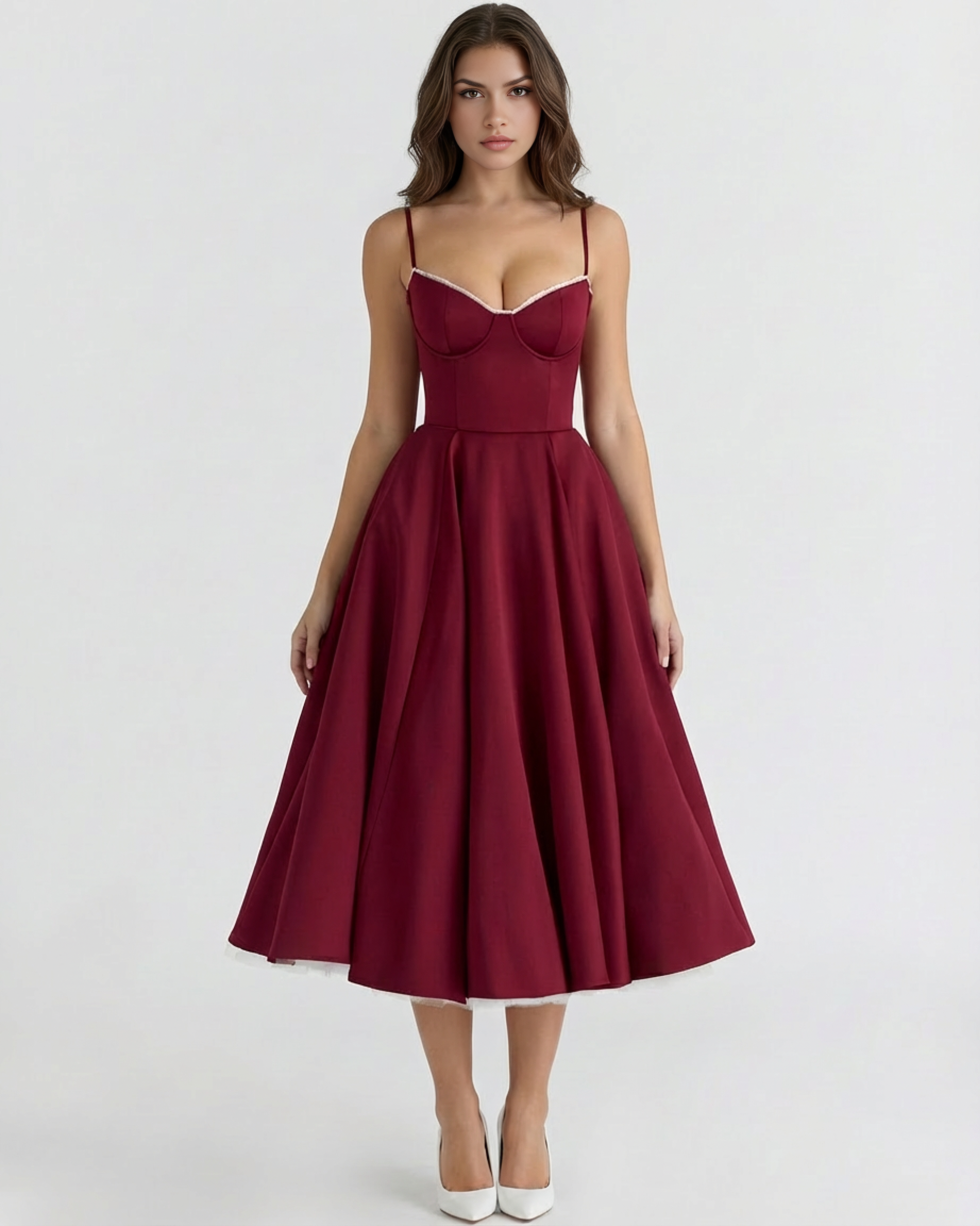 Selene Satin Mesh Midi Wedding Guest Dress - Pink