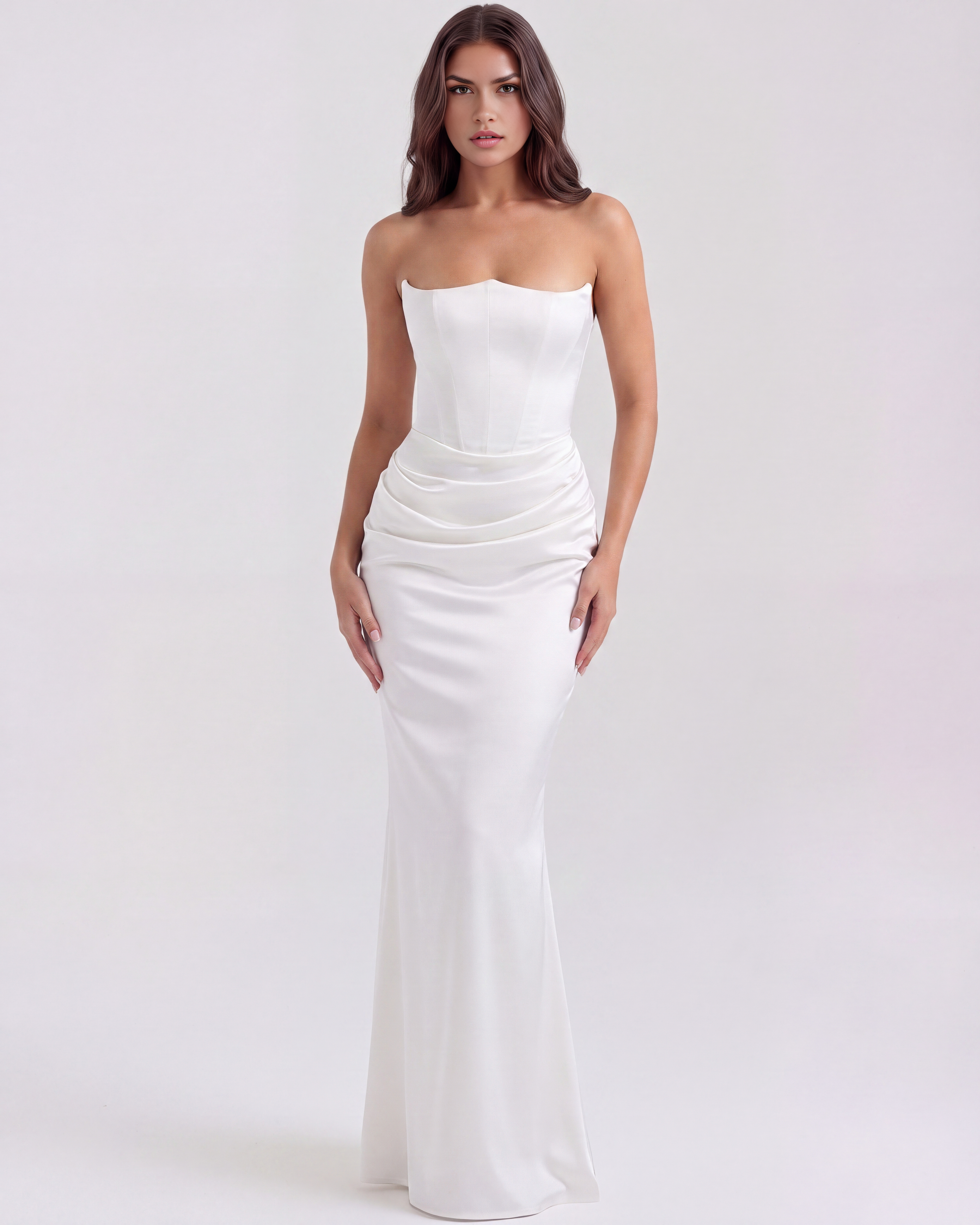 Rosalind Fitted Elegant Maxi Wedding Guest Dress - White