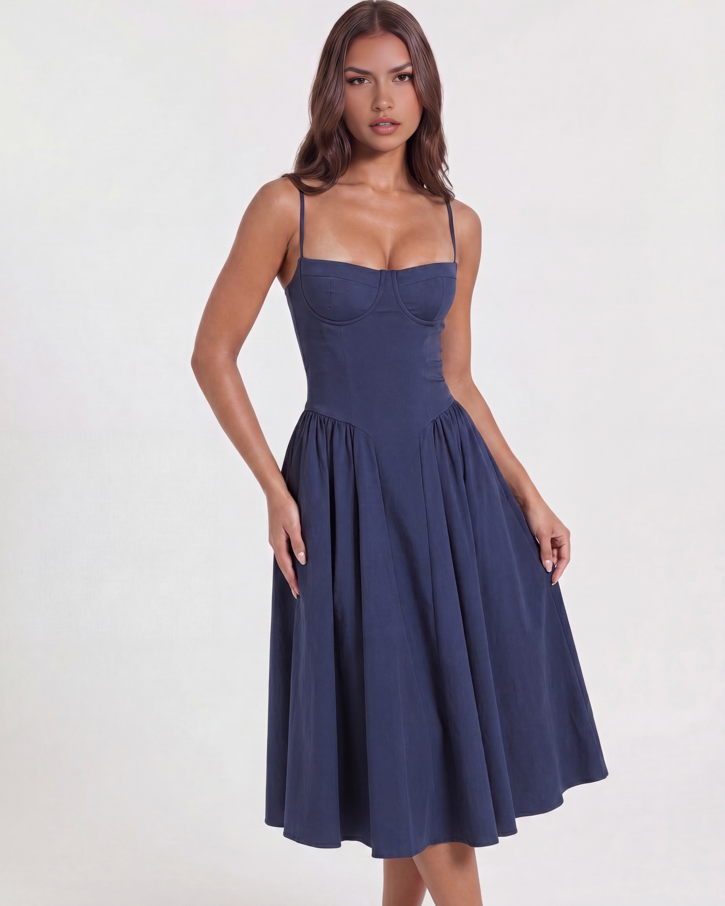 Francesca Fitted Sweetheart Maxi Summer Dress - Navy Blue