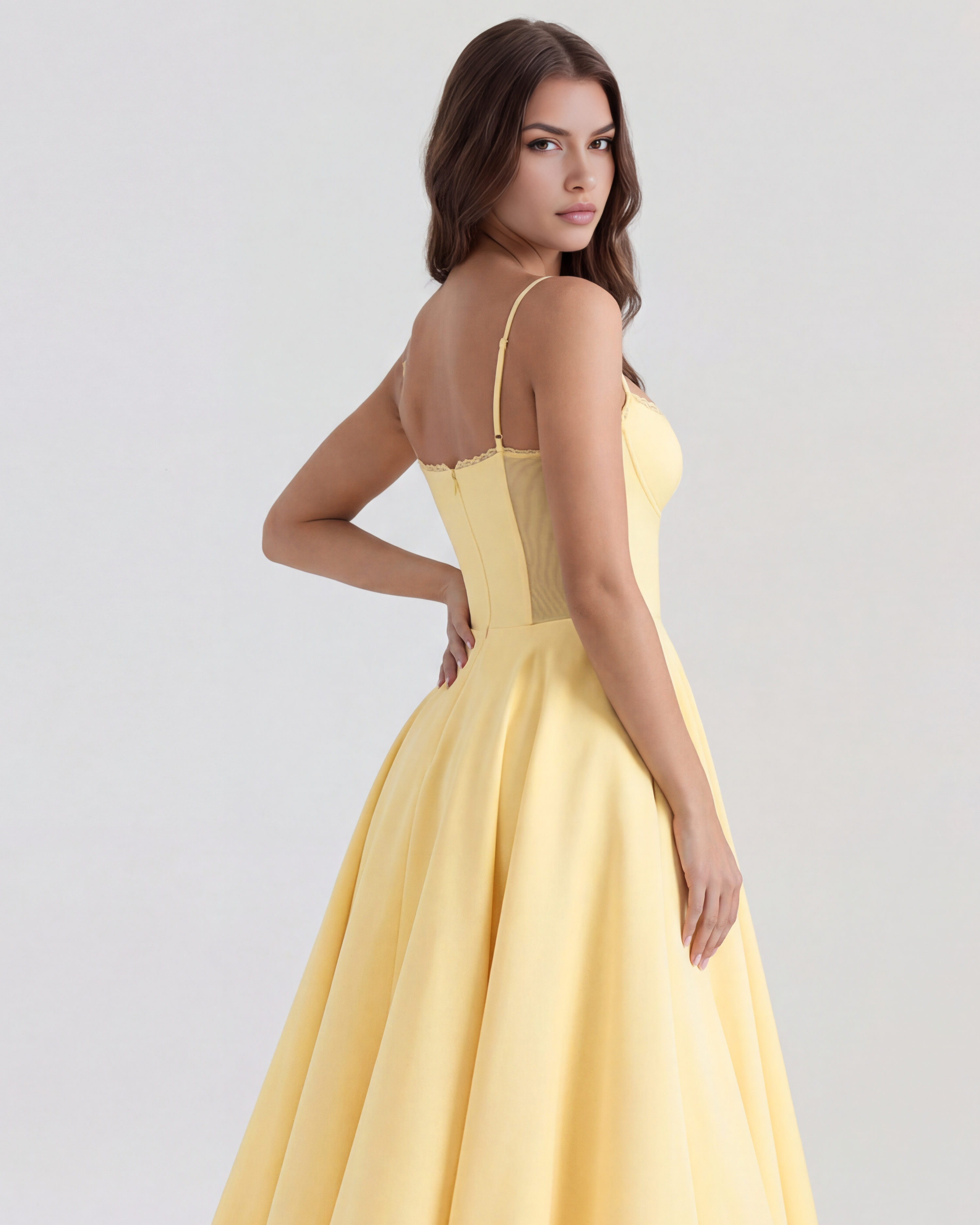 Selene Satin Mesh Midi Wedding Guest Dress - Blush