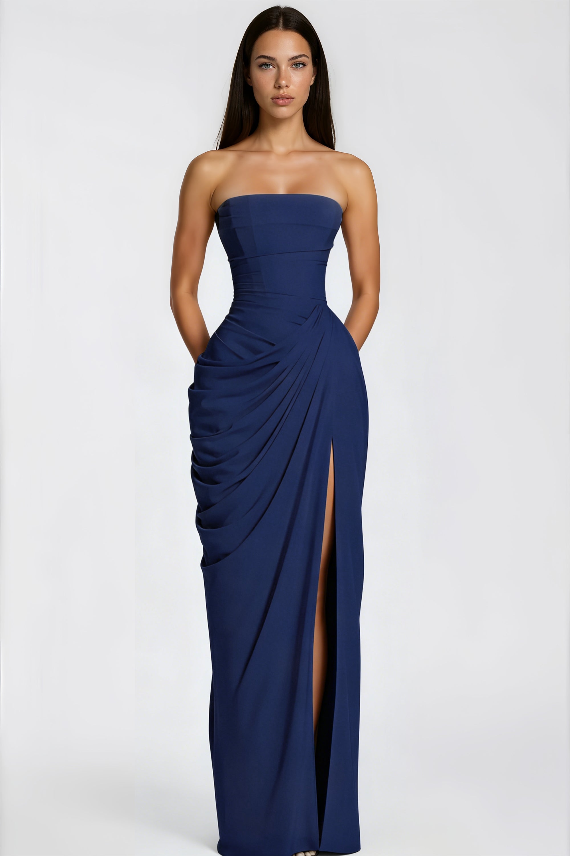 Azalée Strapless Draped High-Slit Maxi Dress - Celeste Ricci