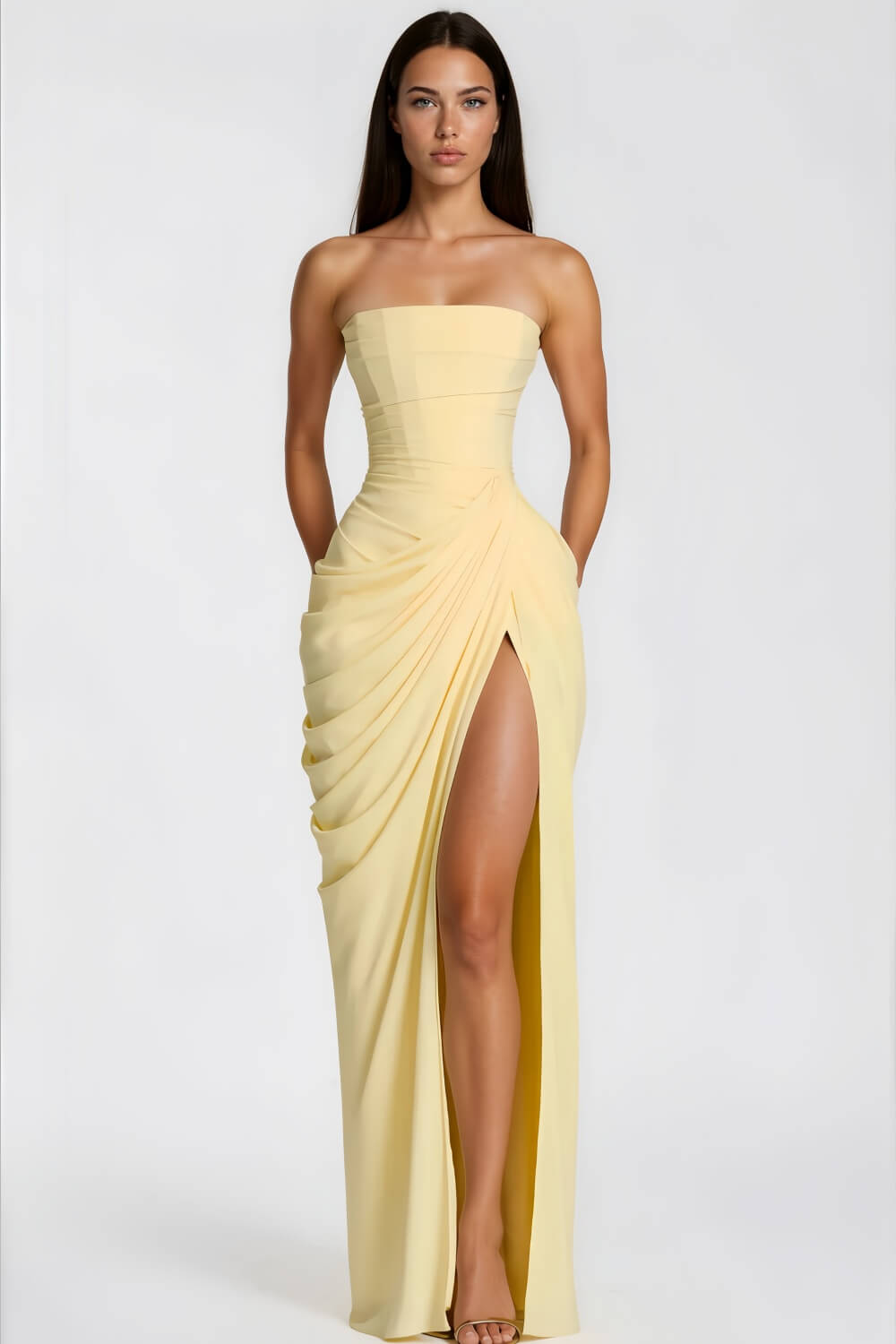 Azalée Strapless Draped High-Slit Maxi Dress - Celeste Ricci