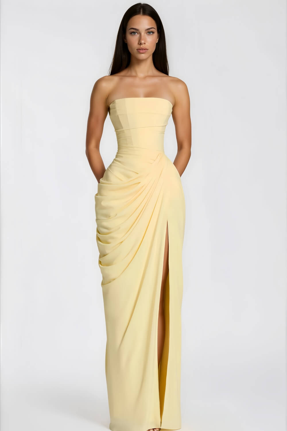 Azalée Strapless Draped High-Slit Maxi Dress - Celeste Ricci