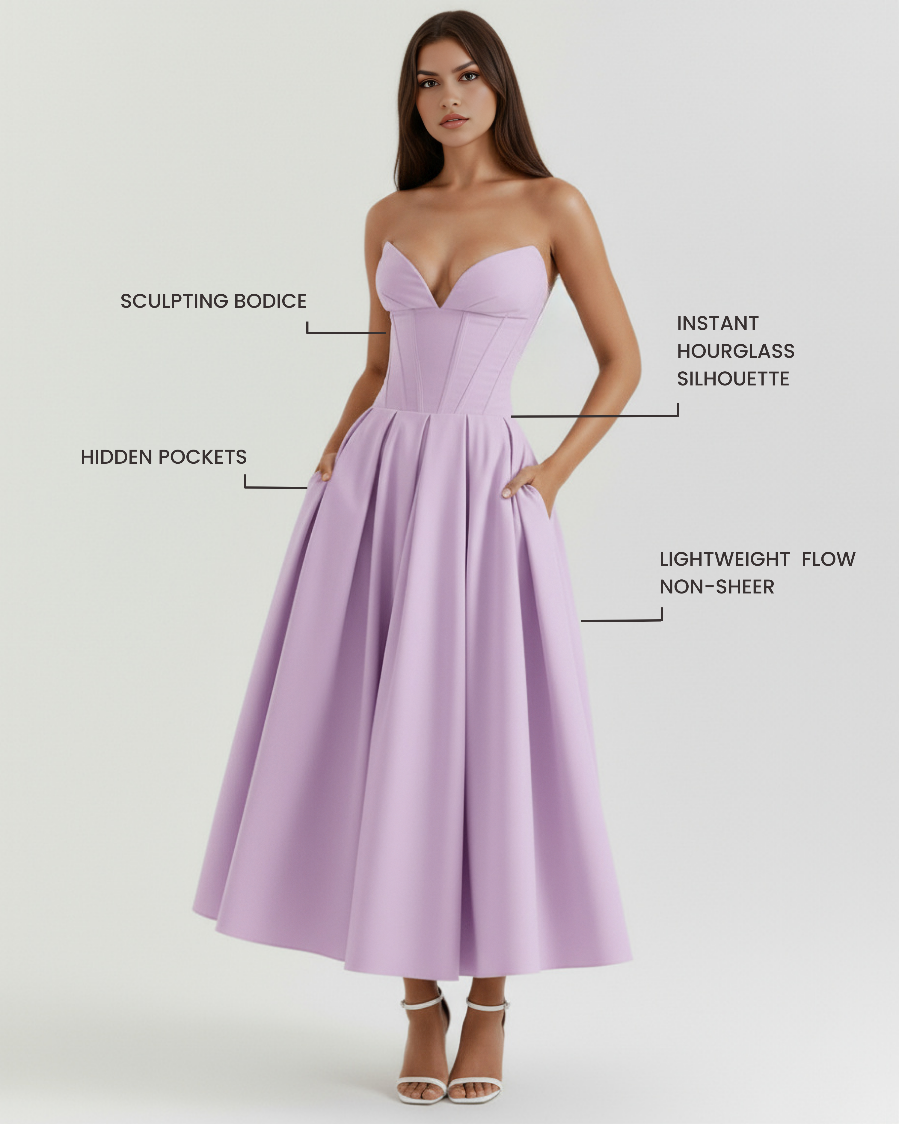 Amalfi Strapless Pleated Midi Wedding Guest Dress - Ivory
