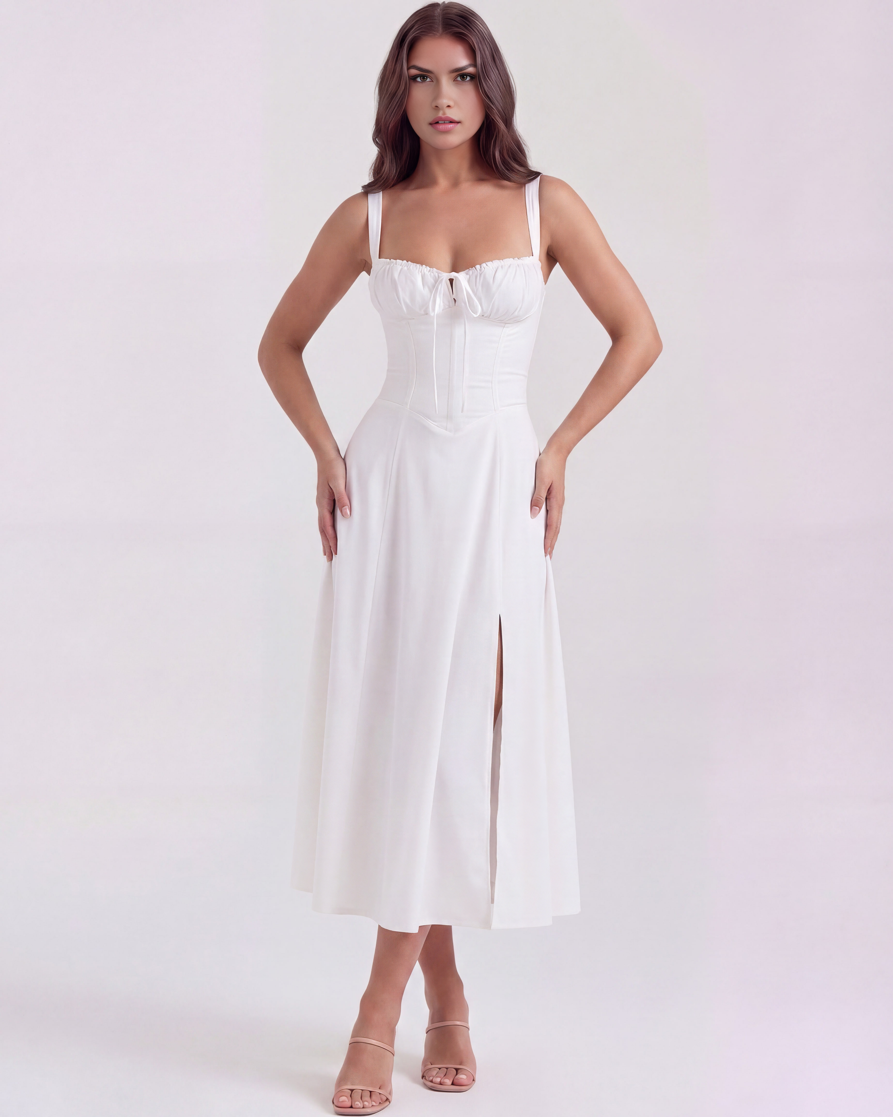 Aurora Corseted Maxi Summer Party Dress - White