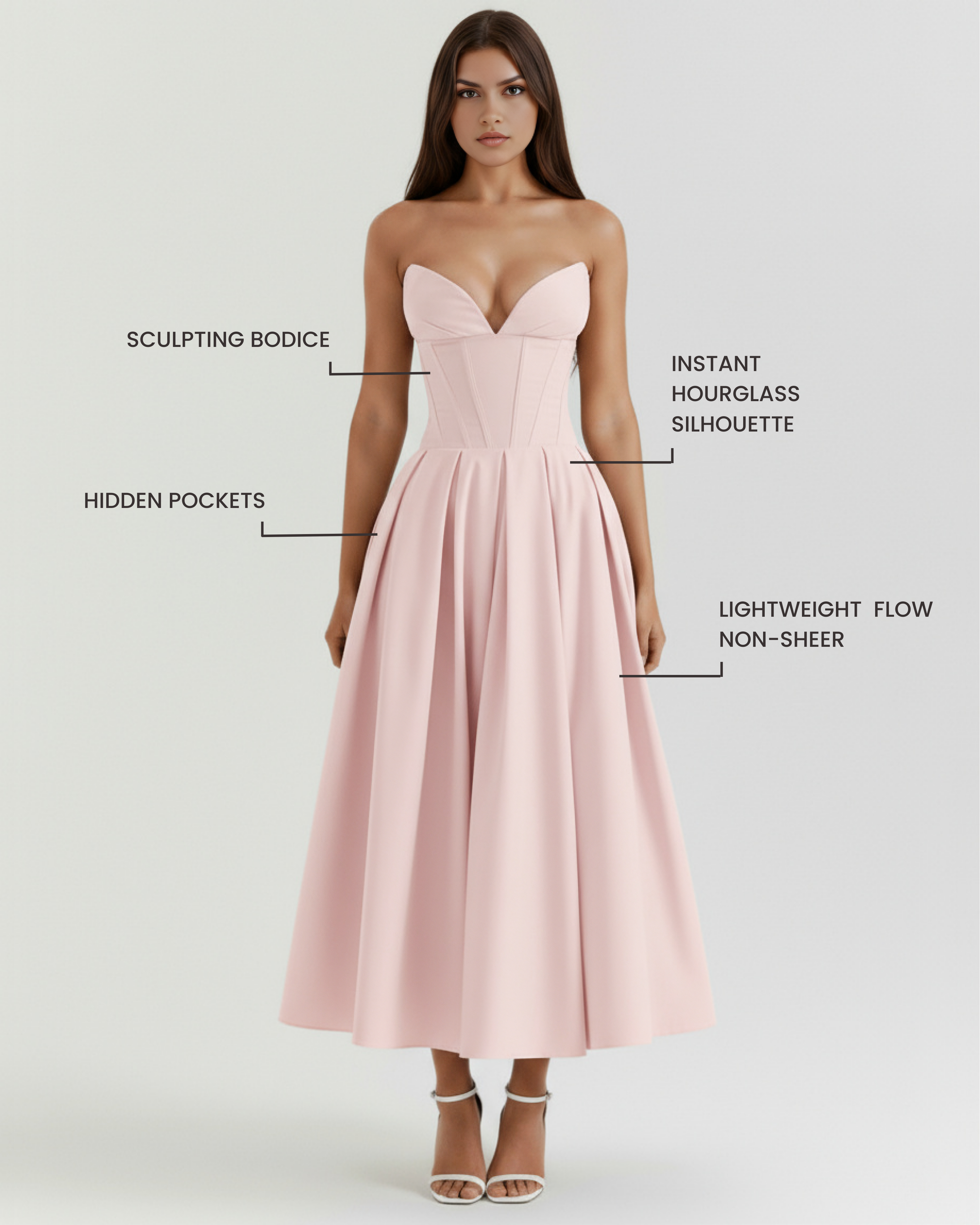 Amalfi Strapless Voluminous Midi Wedding Guest Dress - Ivory