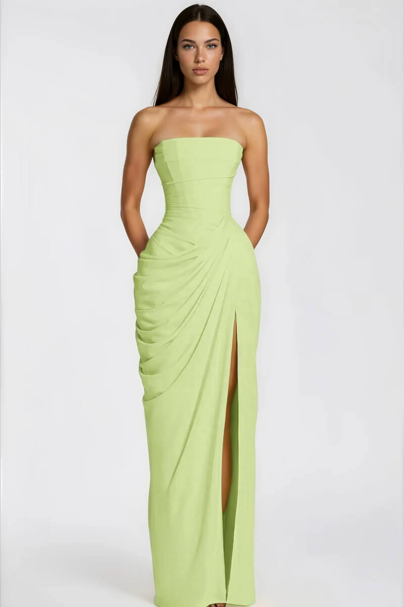 Azalée Strapless Draped High-Slit Maxi Dress - Celeste Ricci