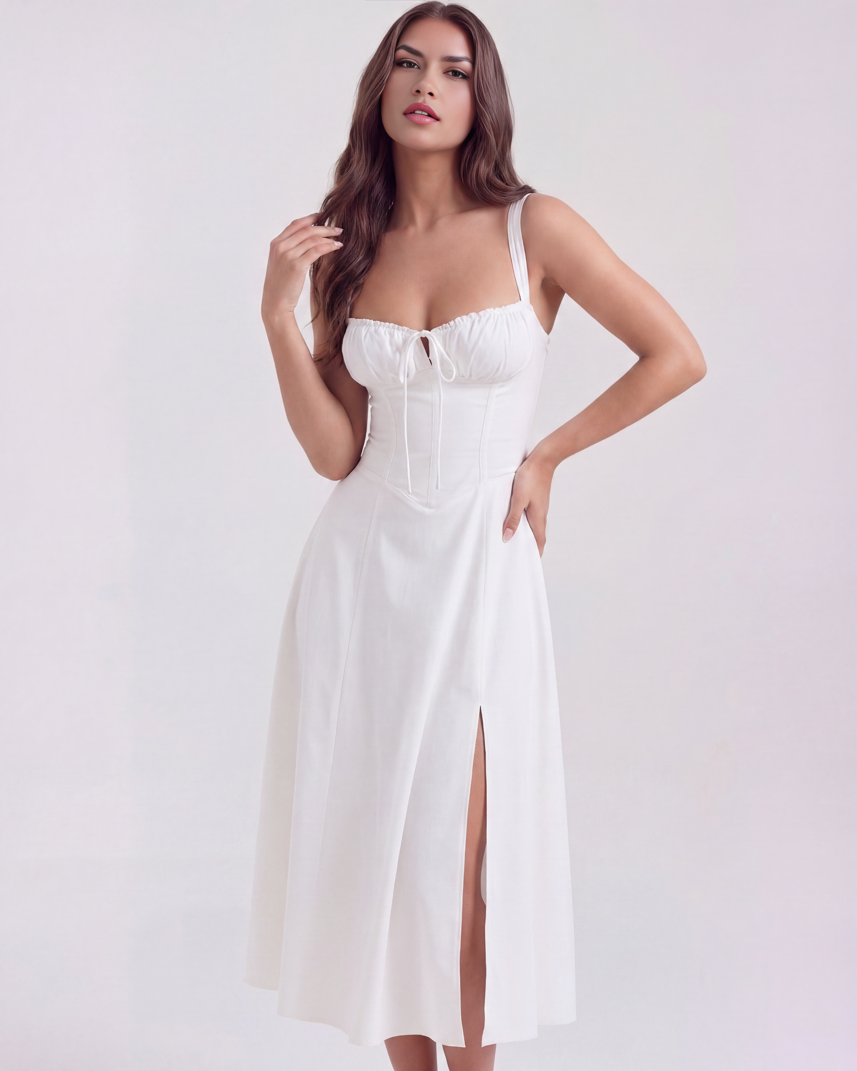 Aurora Corseted Maxi Summer Party Dress - White