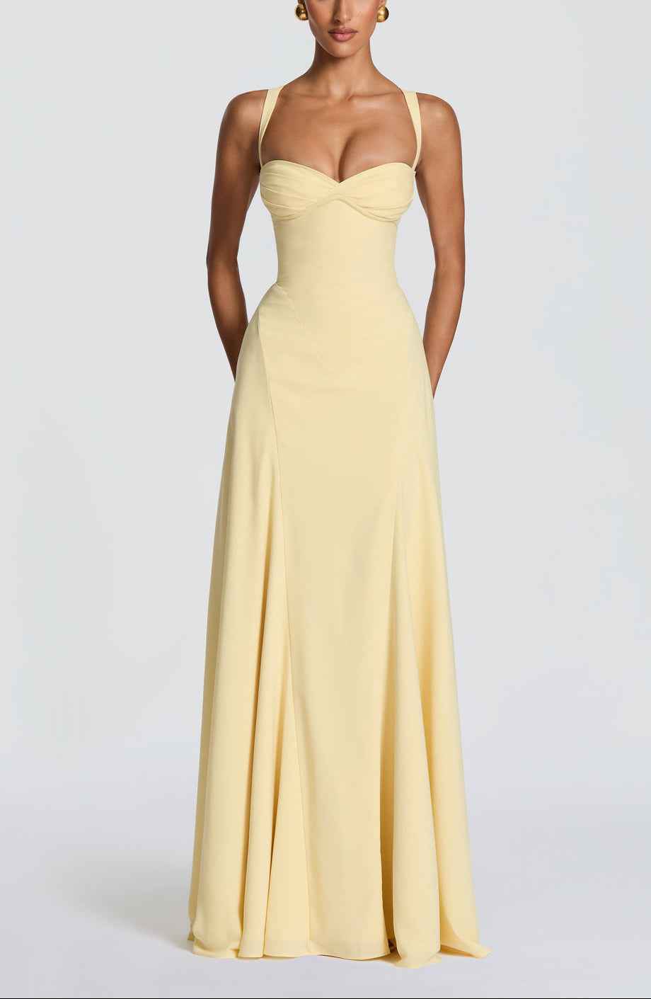 Anora Sweetheart Neck Fitted Maxi Formal Dress - Butter Yellow - Celeste Ricci
