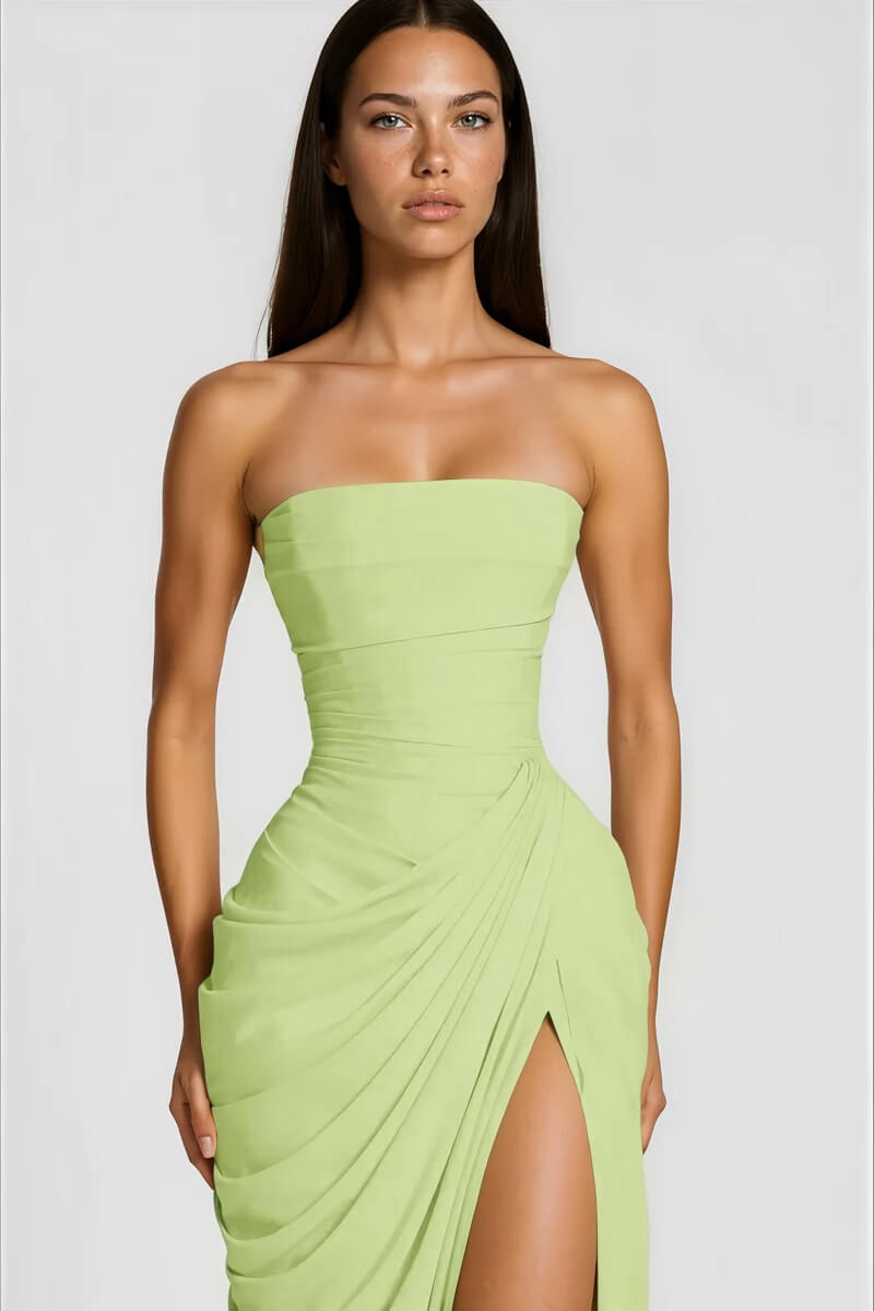 Azalée Strapless Draped High-Slit Maxi Dress - Celeste Ricci