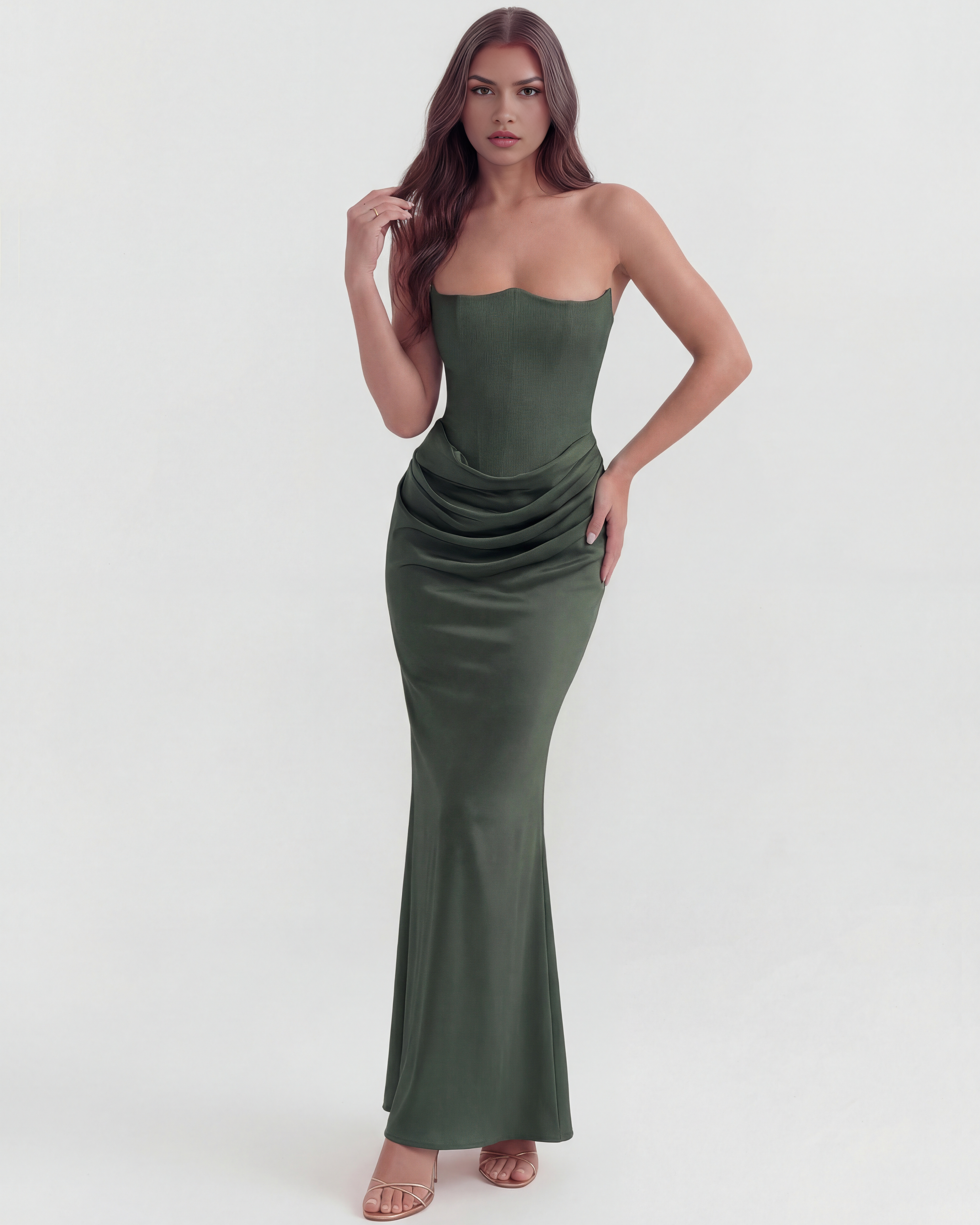 Rosalind Fitted Corset Maxi Evening Dress - Almond
