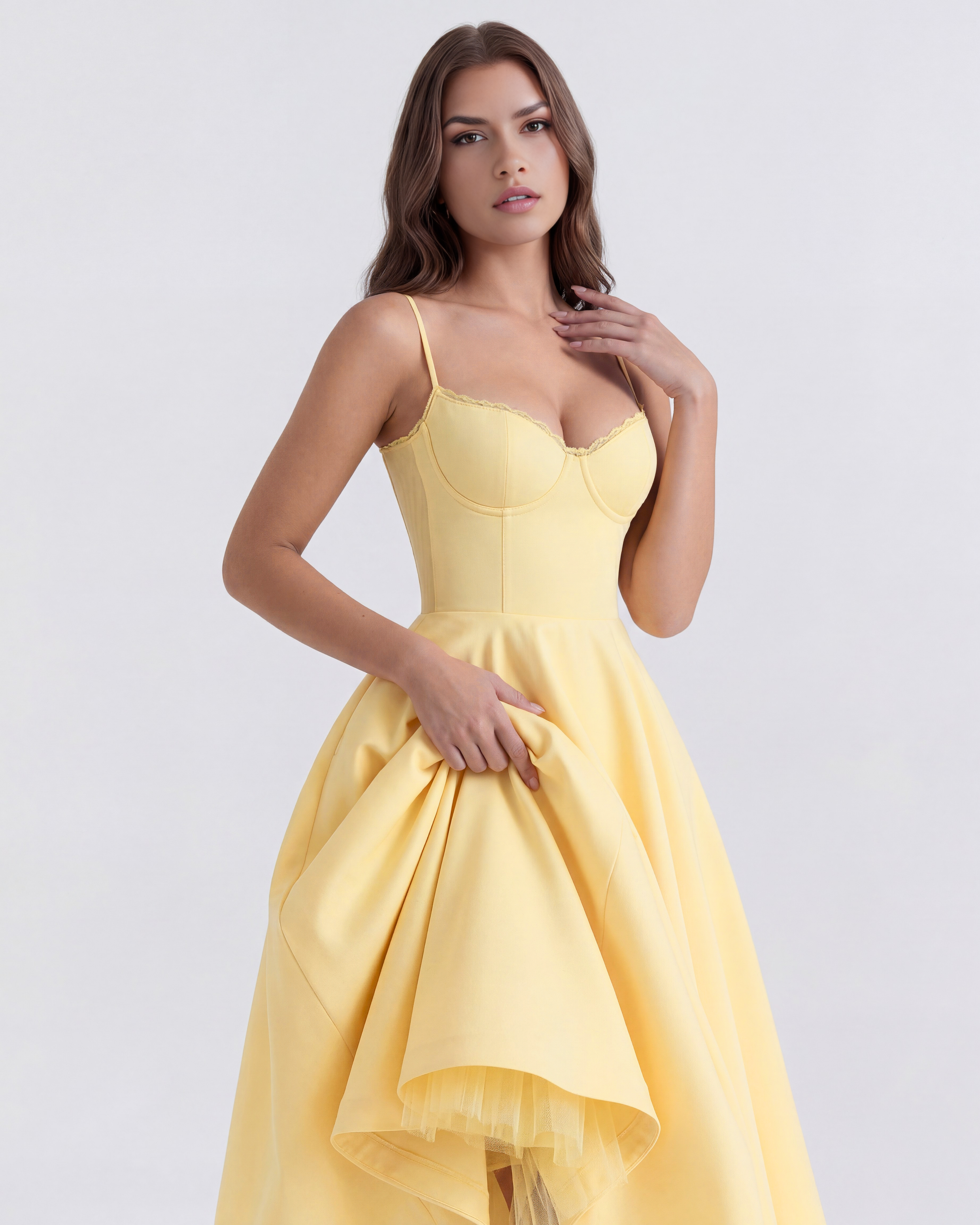 Selene Satin Mesh Midi Wedding Guest Dress - Blush