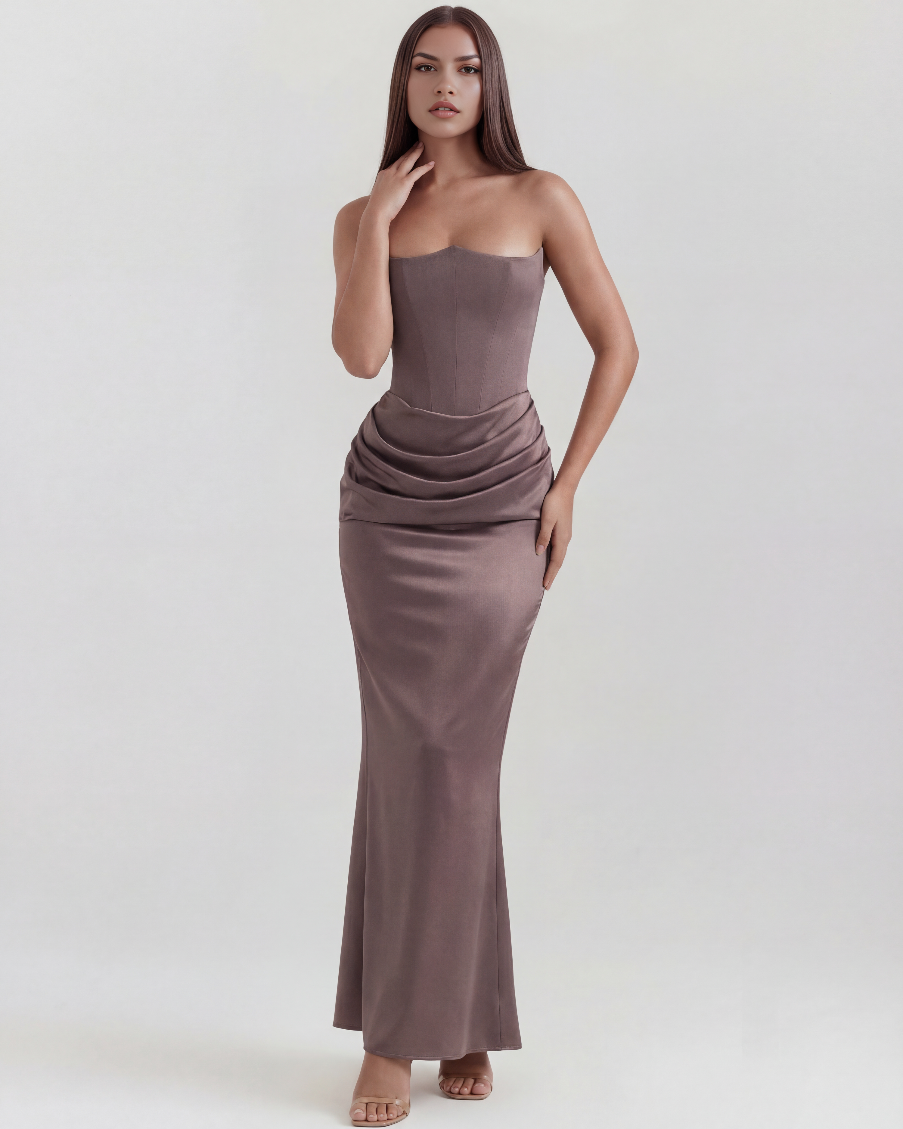 Rosalind Corset Fitted Maxi Evening Dress - Almond