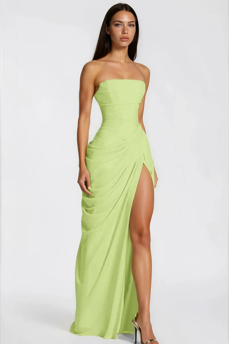 Azalée Strapless Draped High-Slit Maxi Dress - Celeste Ricci