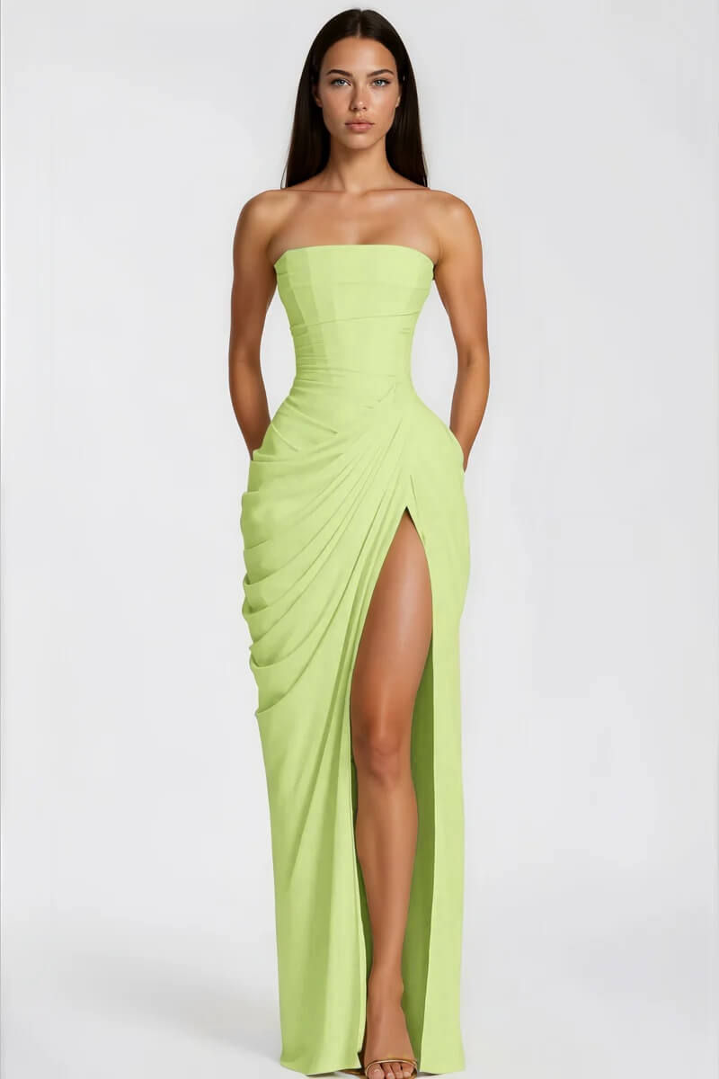 Azalée Strapless Draped High-Slit Maxi Dress - Celeste Ricci