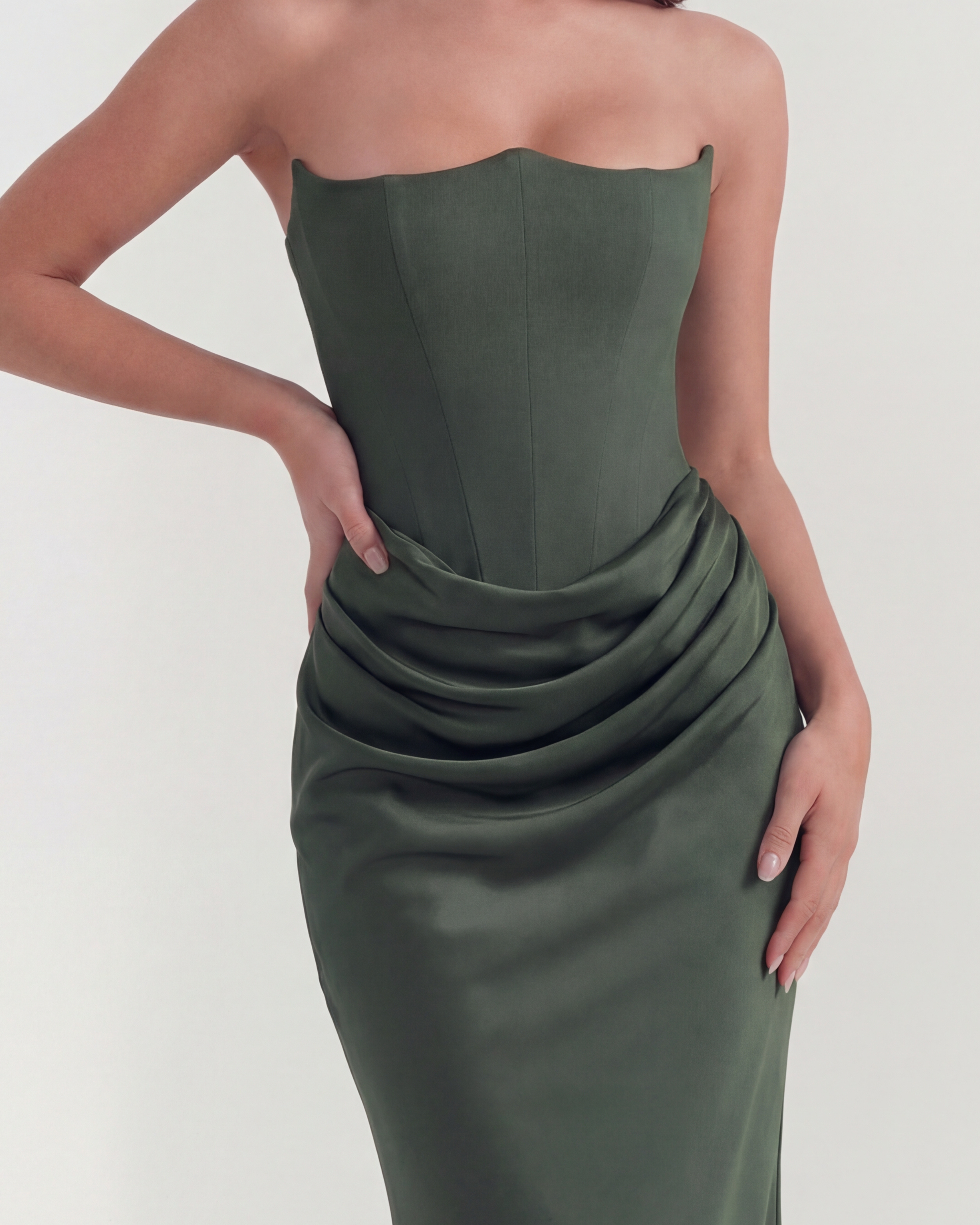 Rosalind Fitted Corset Maxi Evening Dress - Almond