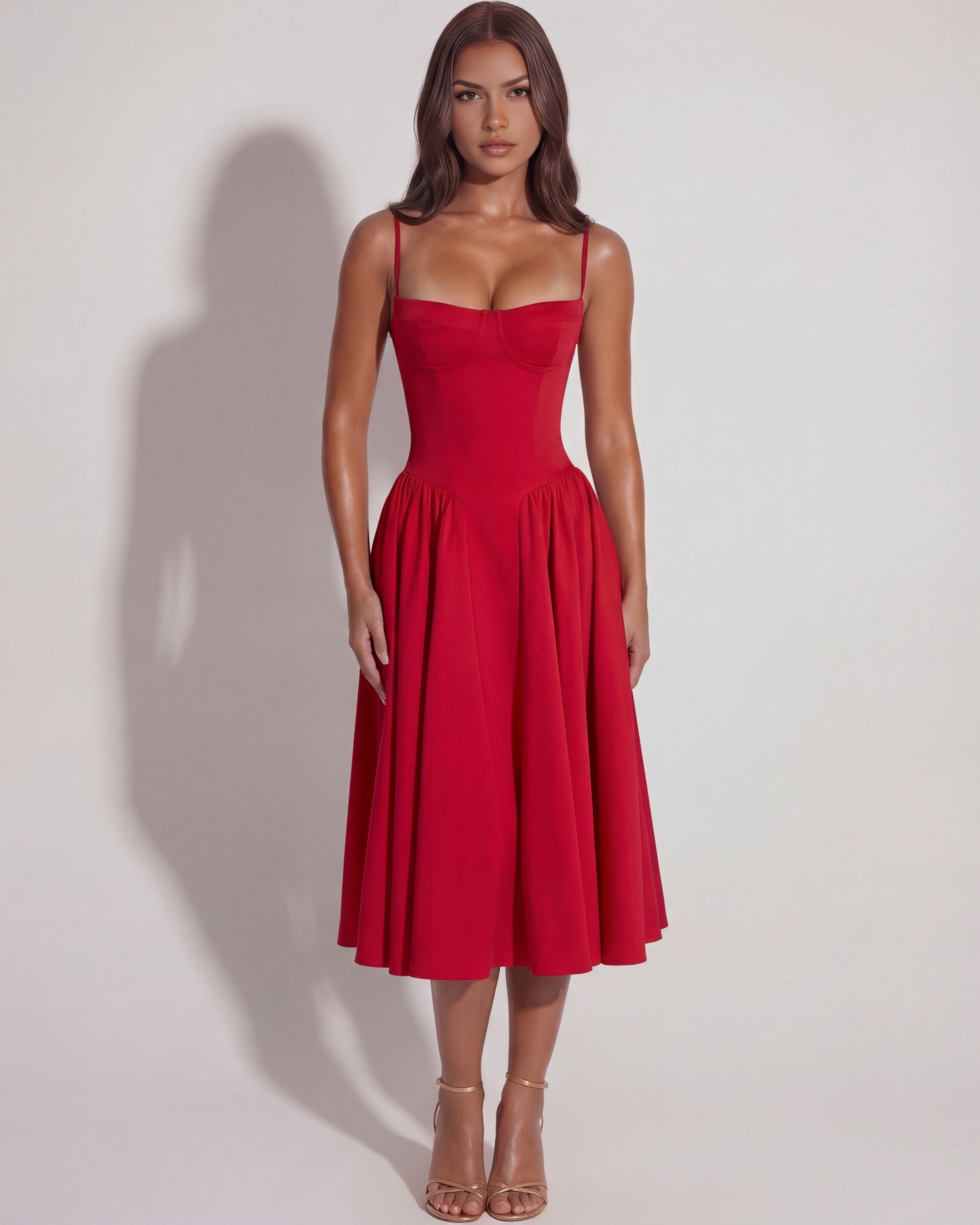 Francesca Fitted Sweetheart Neckline Midi Summer Dress - White