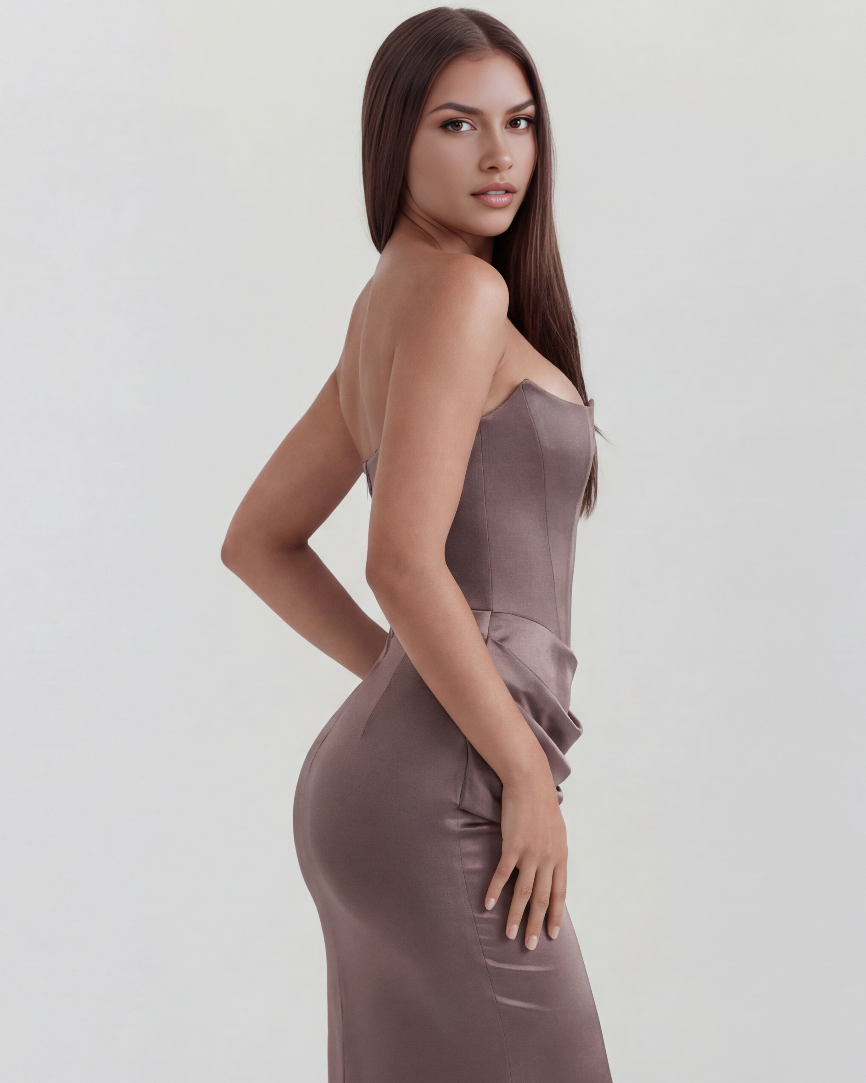 Rosalind Corset Fitted Maxi Evening Dress - Almond
