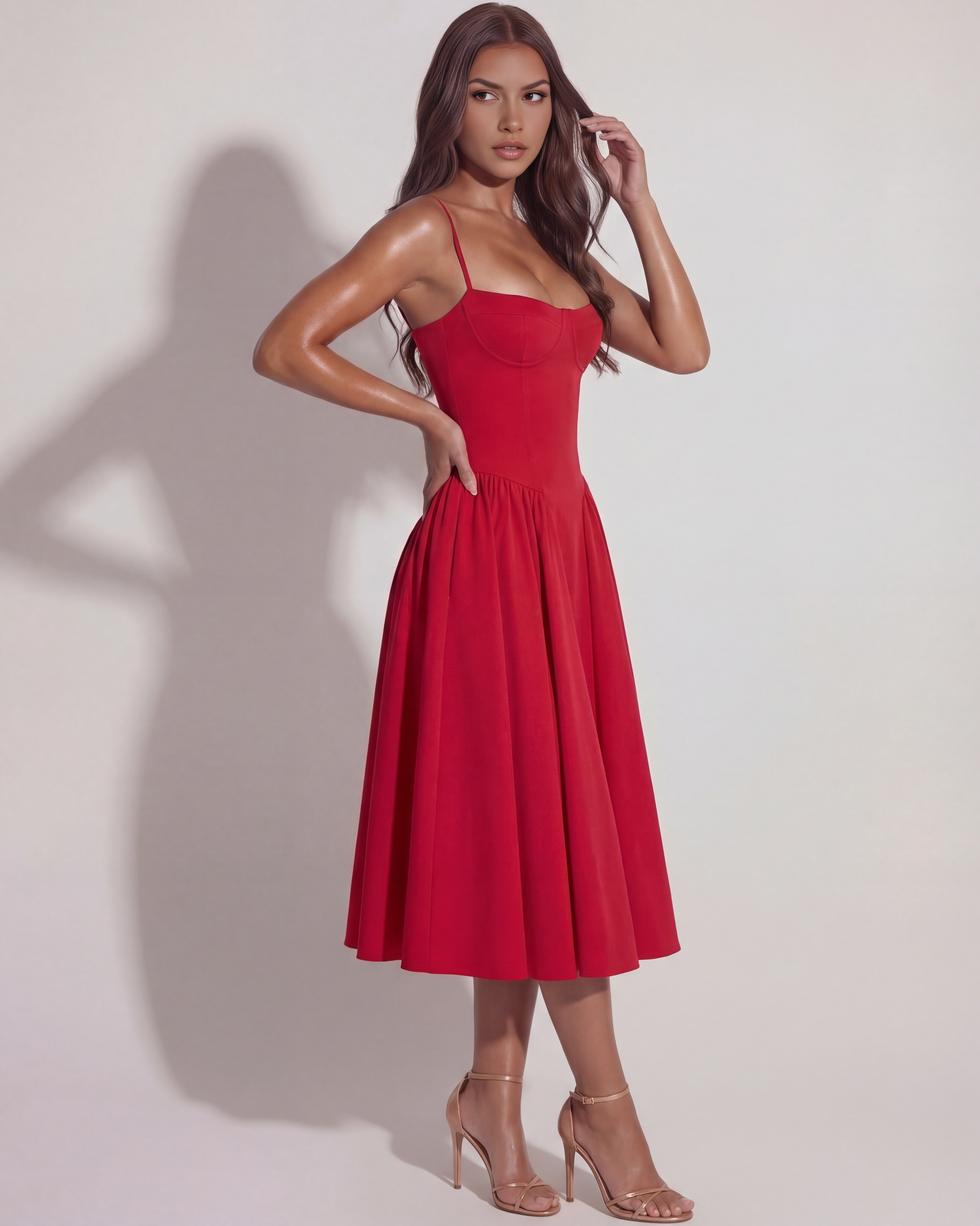 Francesca Fitted Sweetheart Neckline Midi Summer Dress - White