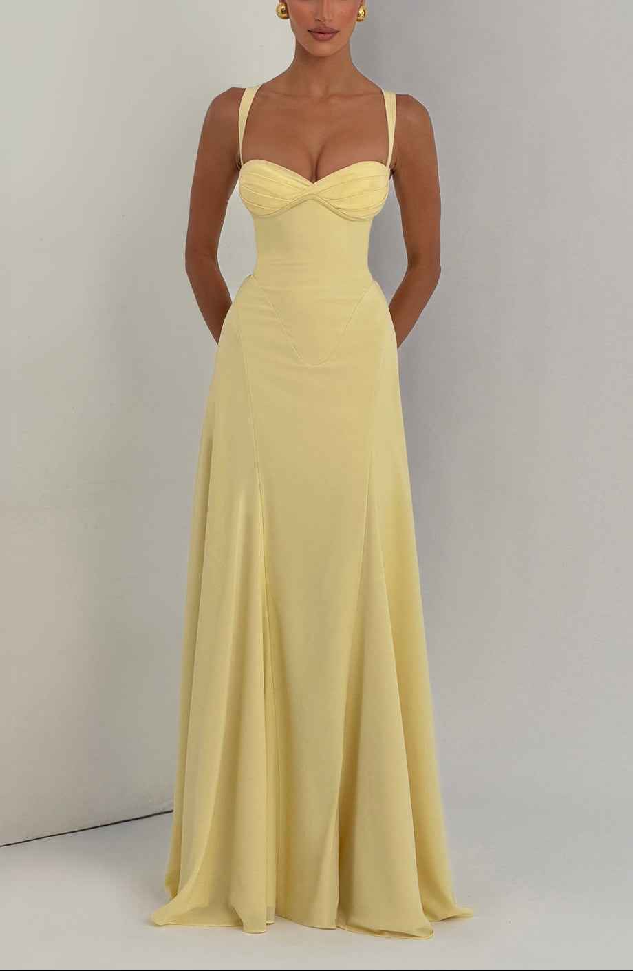 Anora Sweetheart Neck Fitted Maxi Formal Dress - Butter Yellow - Celeste Ricci