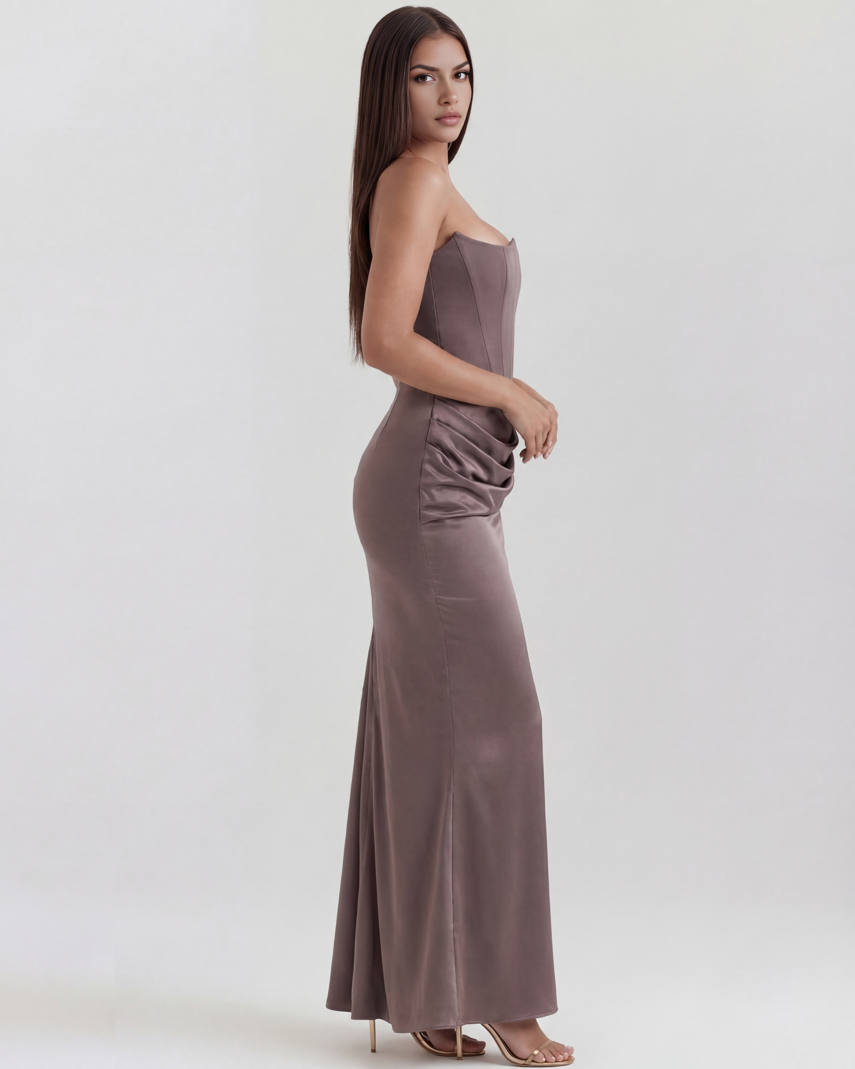 Rosalind Corset Fitted Maxi Evening Dress - Almond