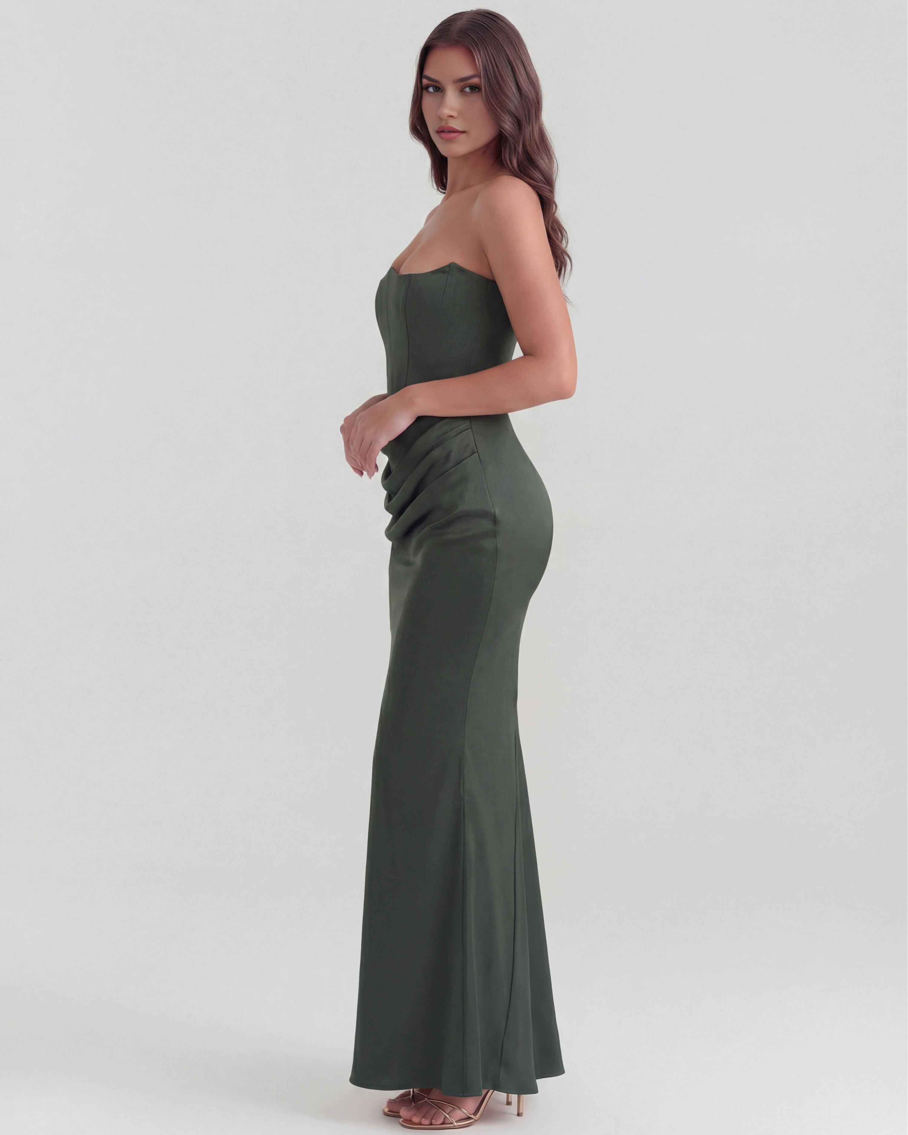 Rosalind Fitted Corset Maxi Evening Dress - Almond