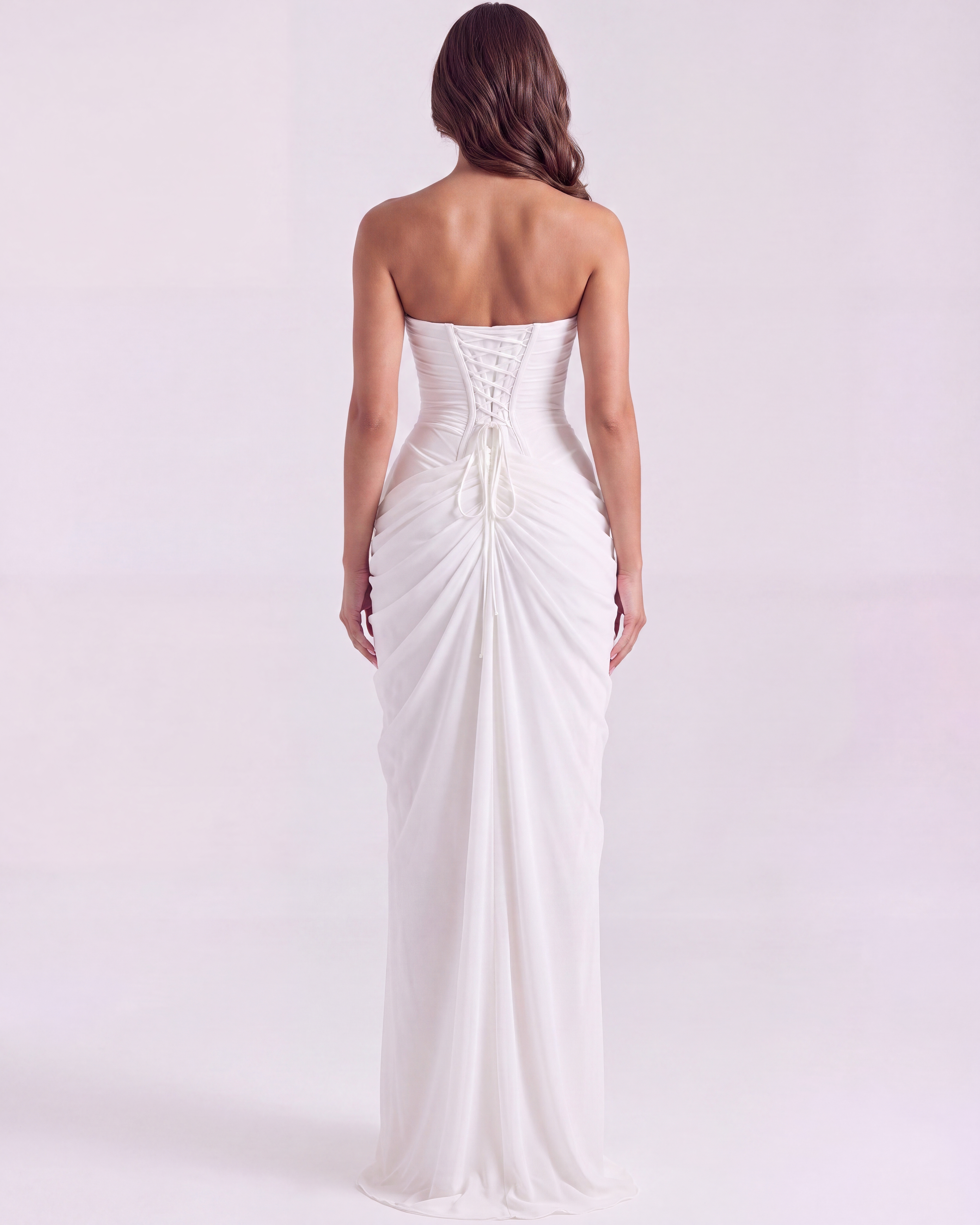 Charlotte Strapless Pleated Maxi Wedding Guest Dress - White