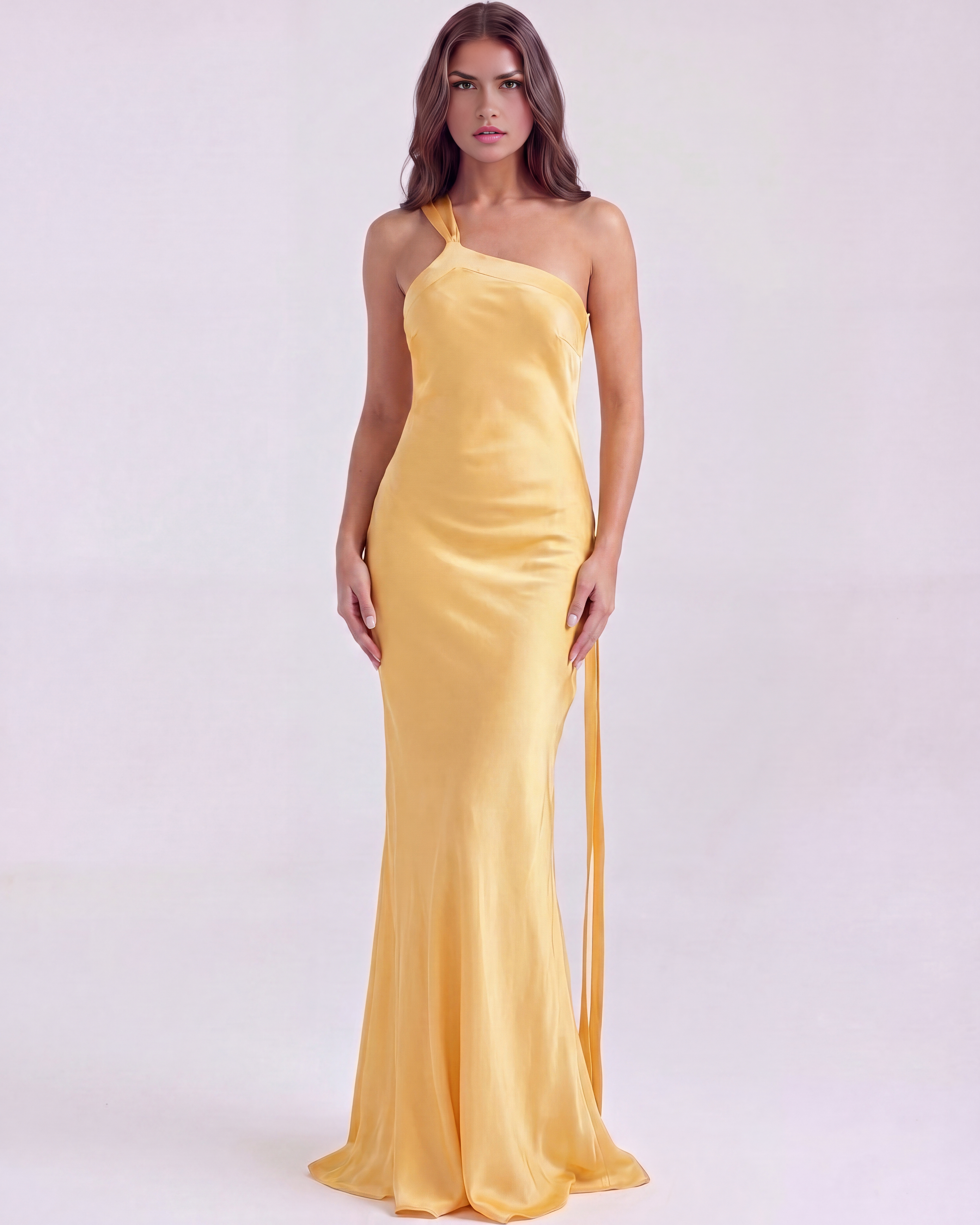 Amara One-Shoulder Fitted Maxi Wedding Guest Dress - Butter Yellow