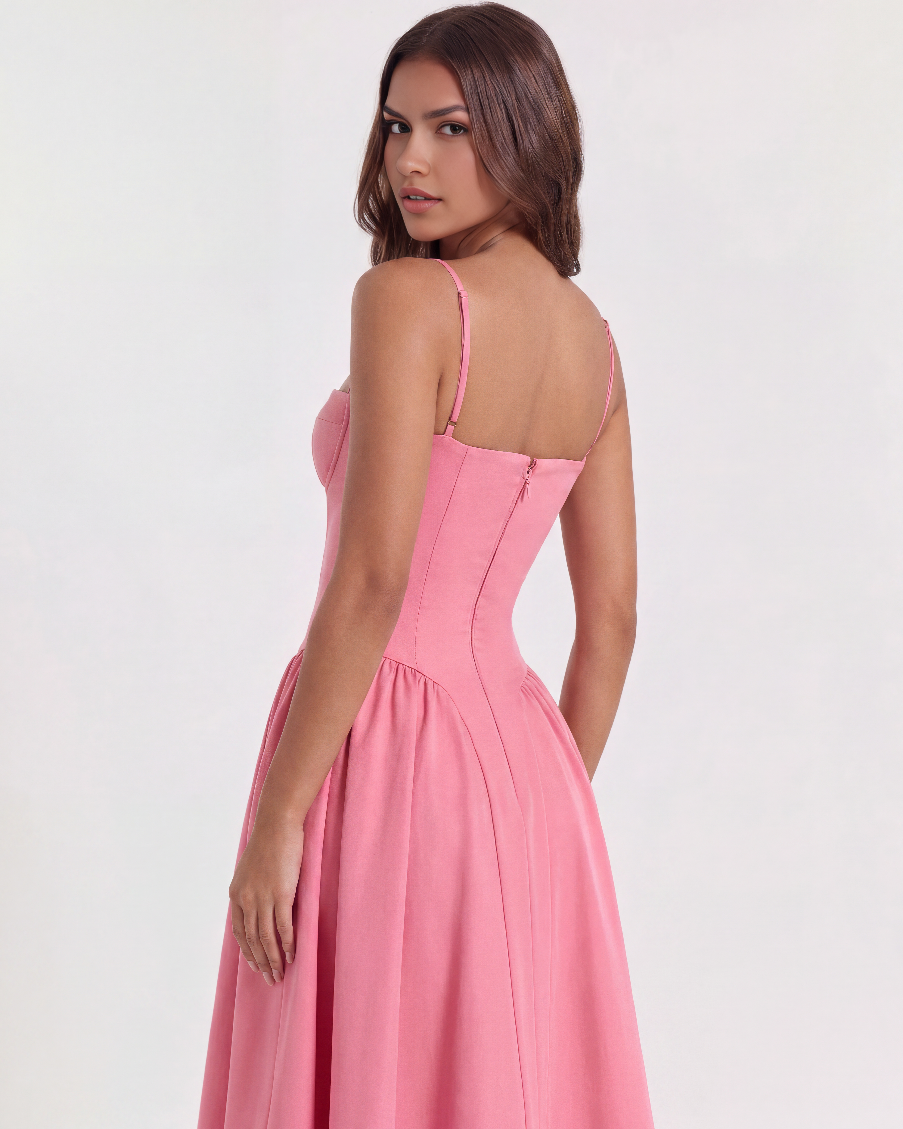 Francesca Fitted Sweetheart Midi Summer Dress - Pink Blossom