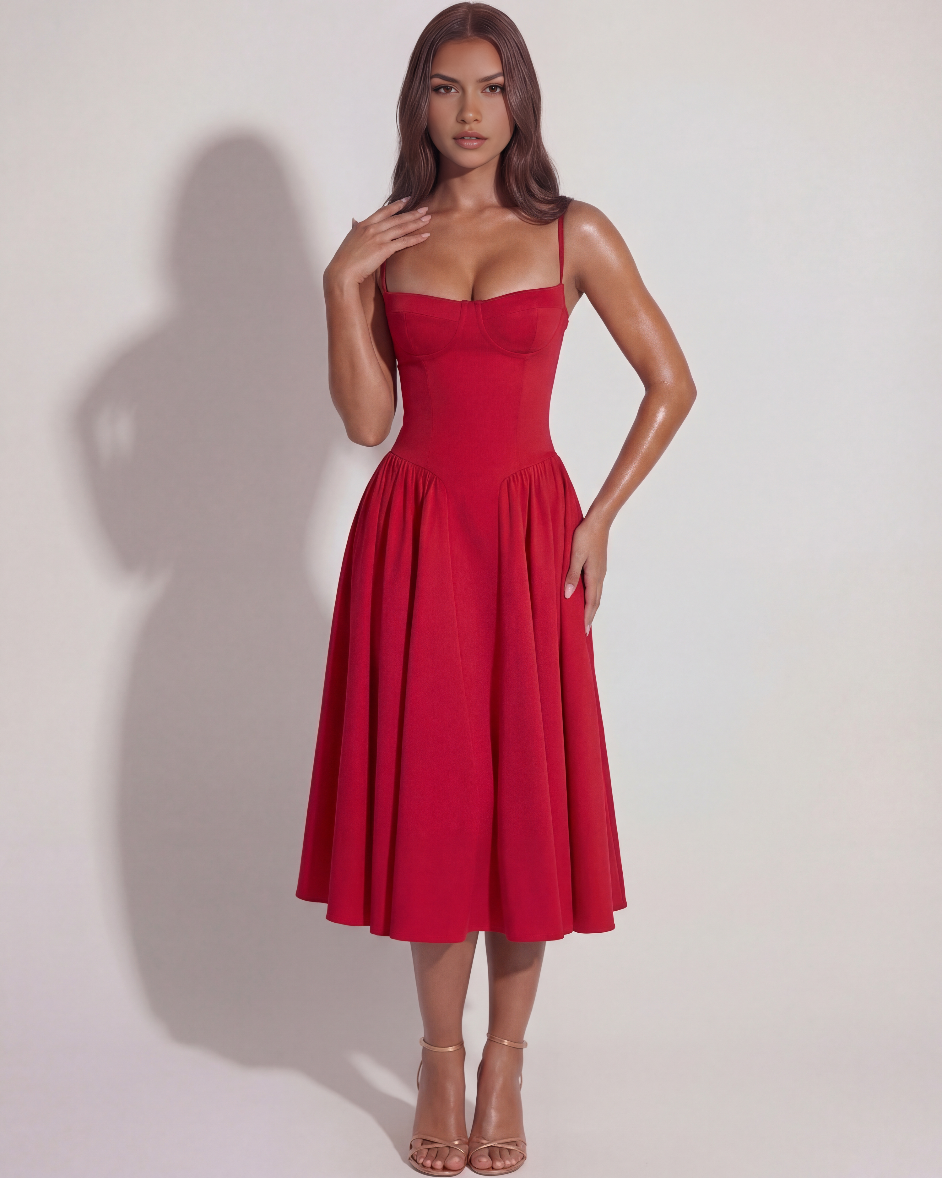 Francesca Fitted Sweetheart Neckline Midi Summer Dress - White