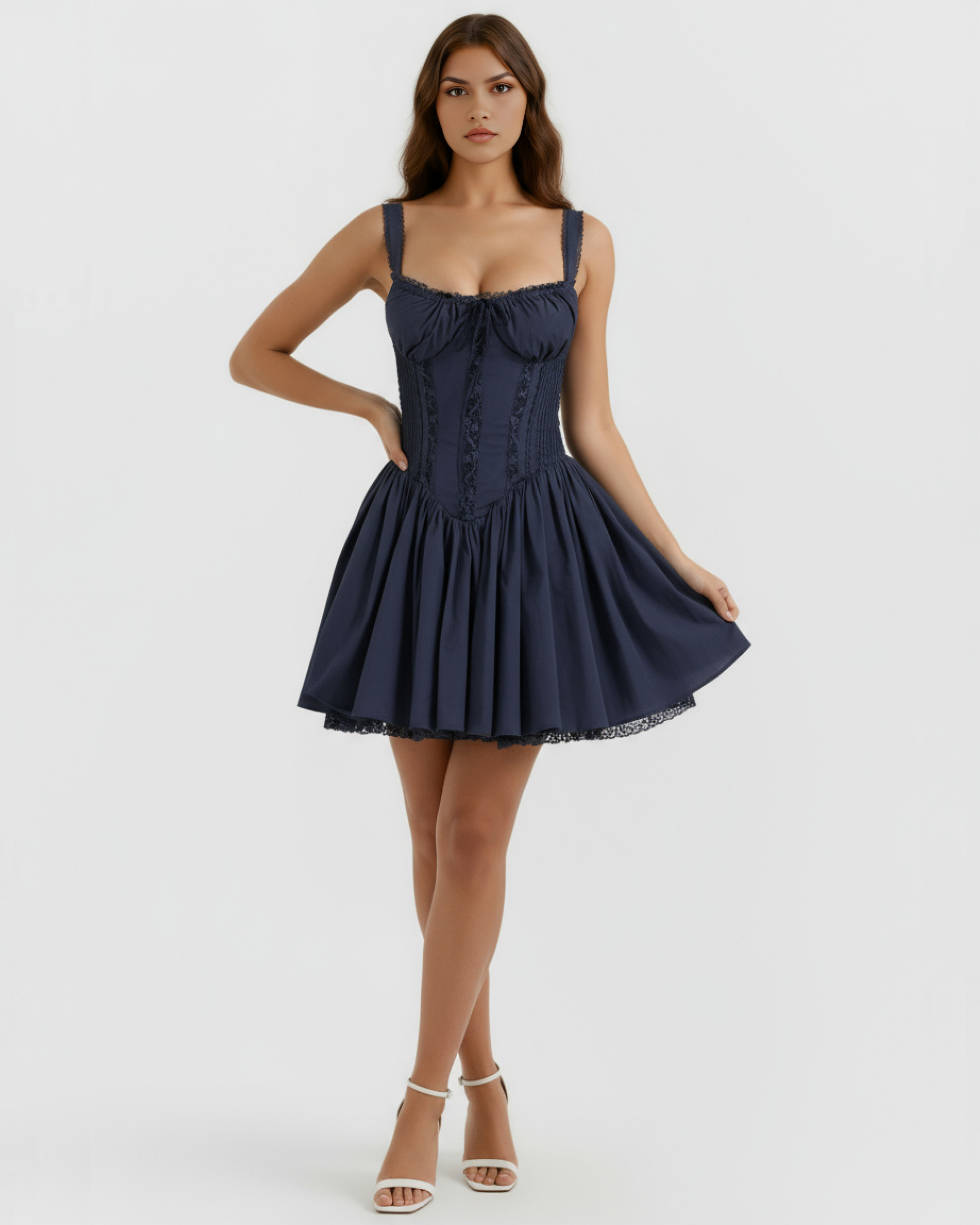 Luna Sweetheart Lace Mini Summer Dress - White