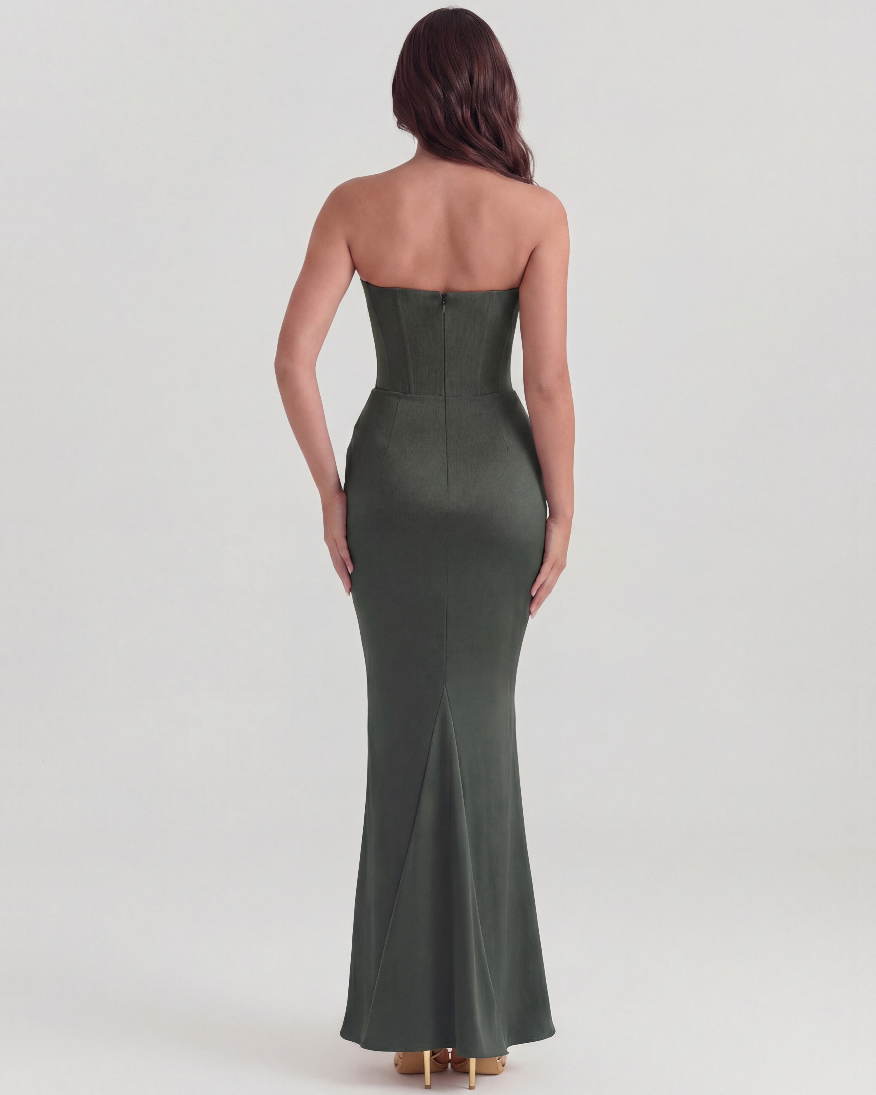 Rosalind Fitted Corset Maxi Evening Dress - Almond