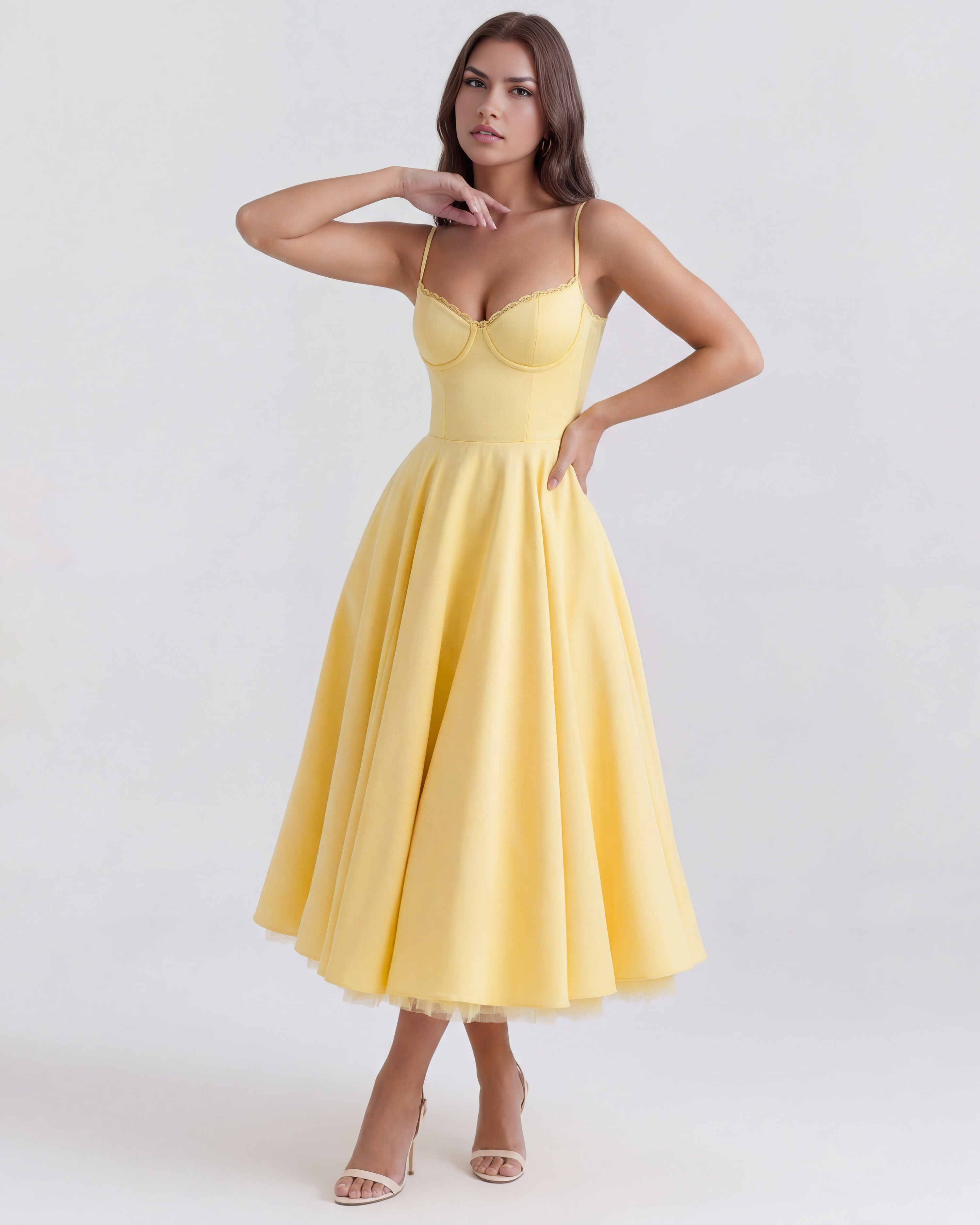 Selene Satin Mesh Midi Wedding Guest Dress - Blush
