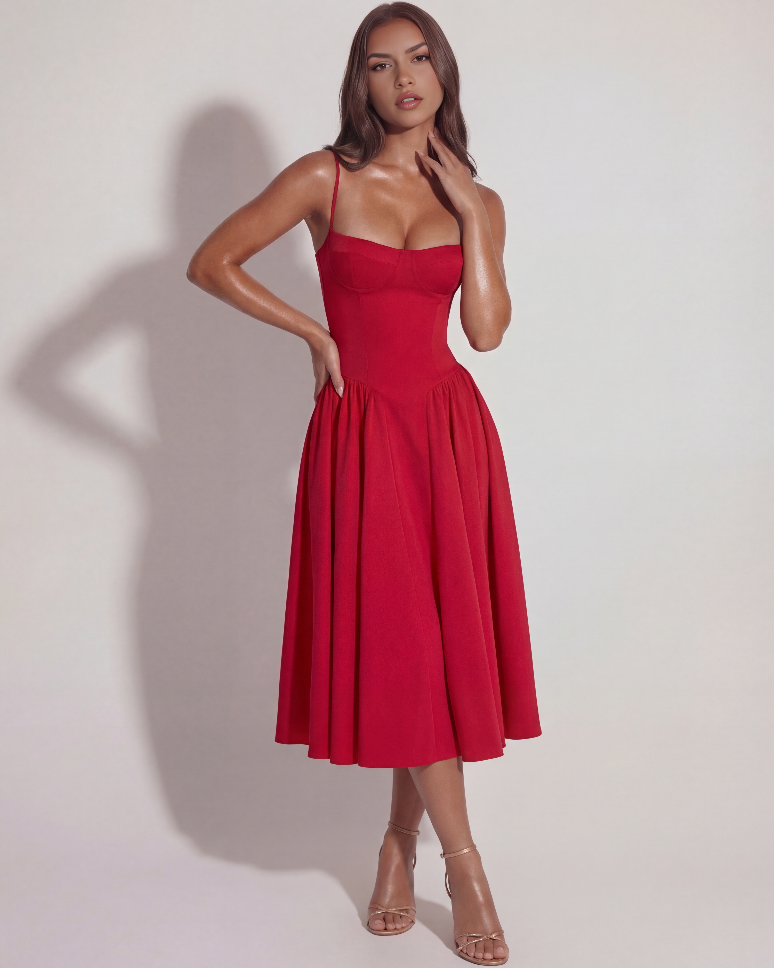 Francesca Fitted Sweetheart Neckline Midi Summer Dress - White