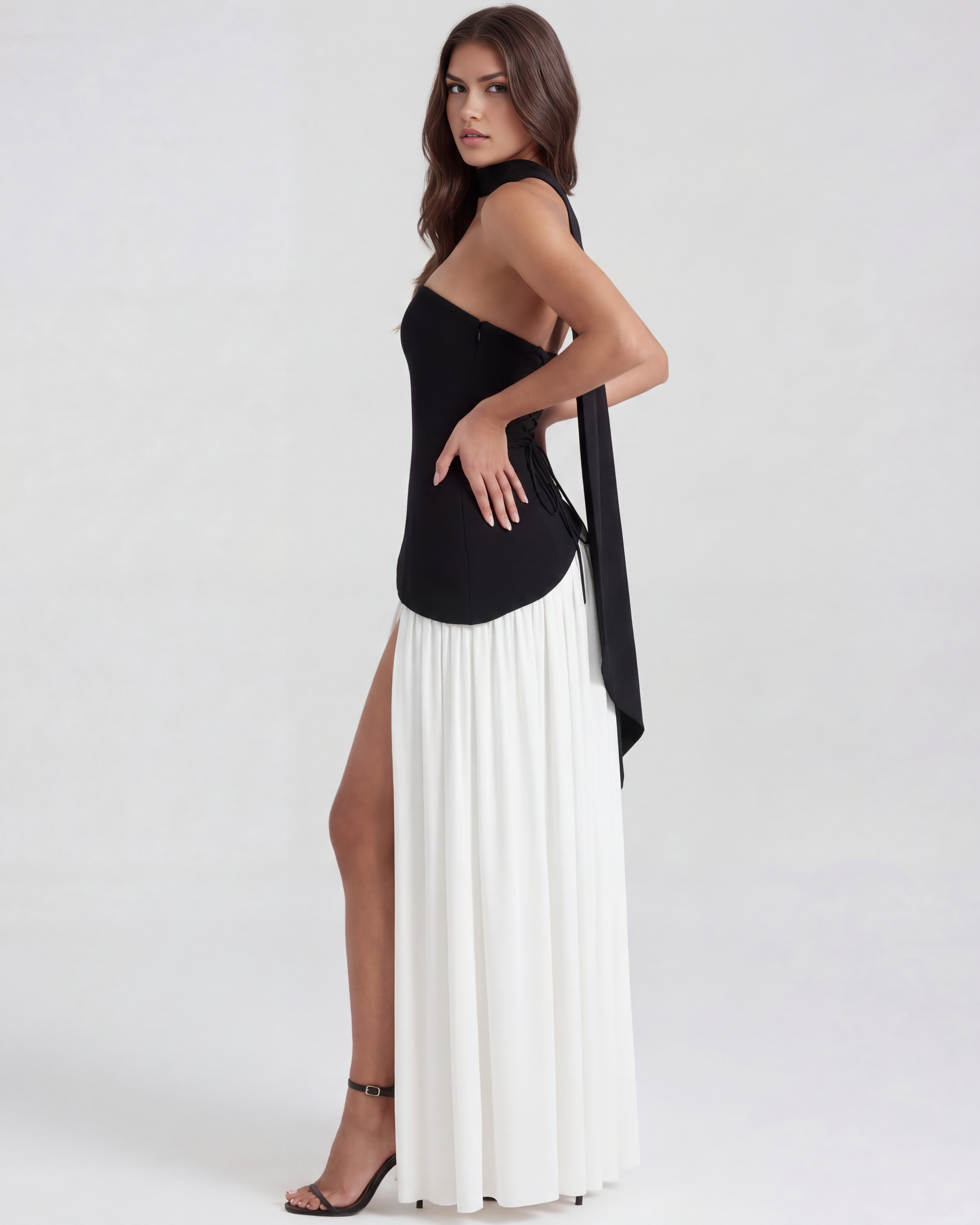 Serena Strapless Maxi Formal Dress - Black and White