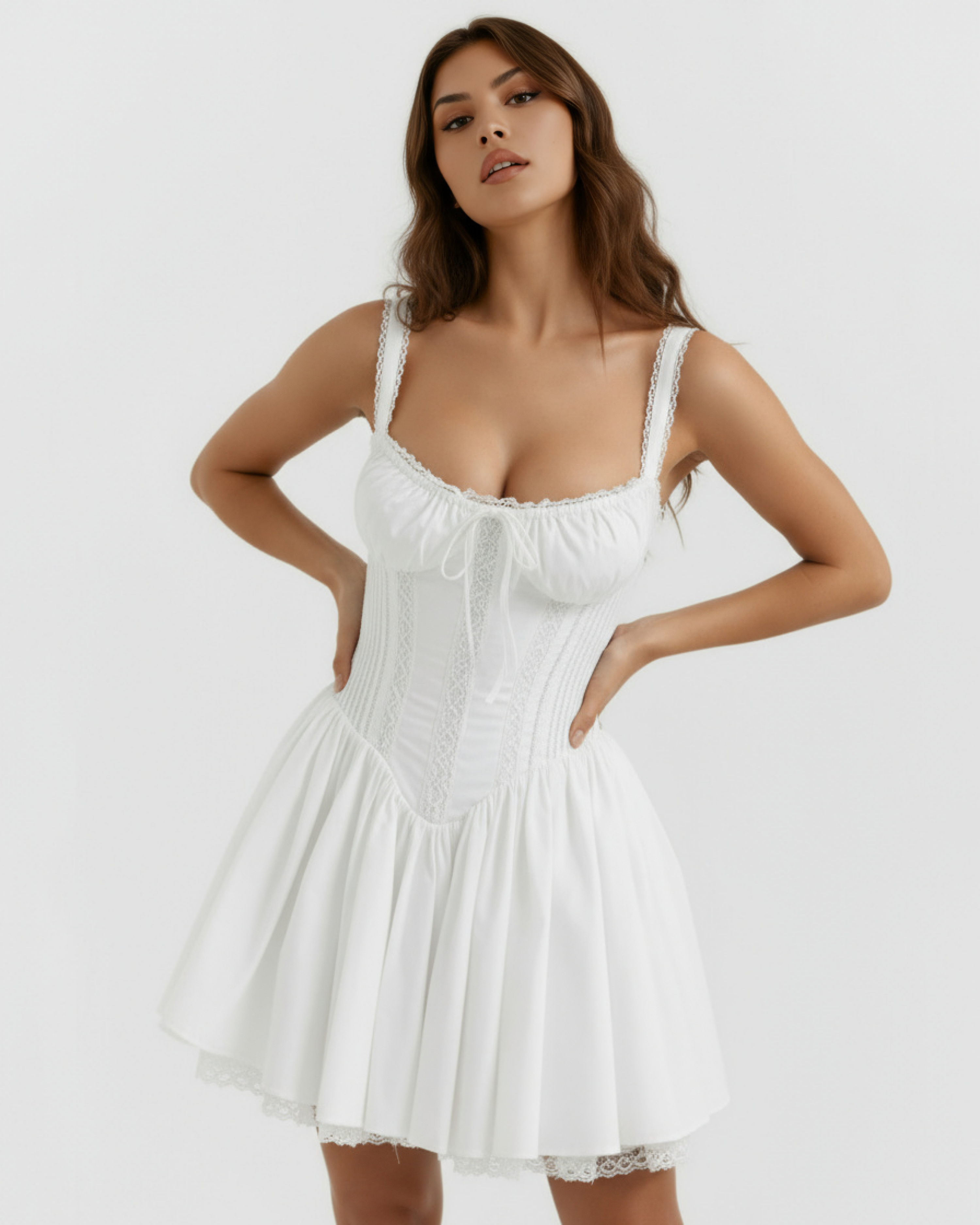Luna Sweetheart Lace Mini Summer Dress - Pink