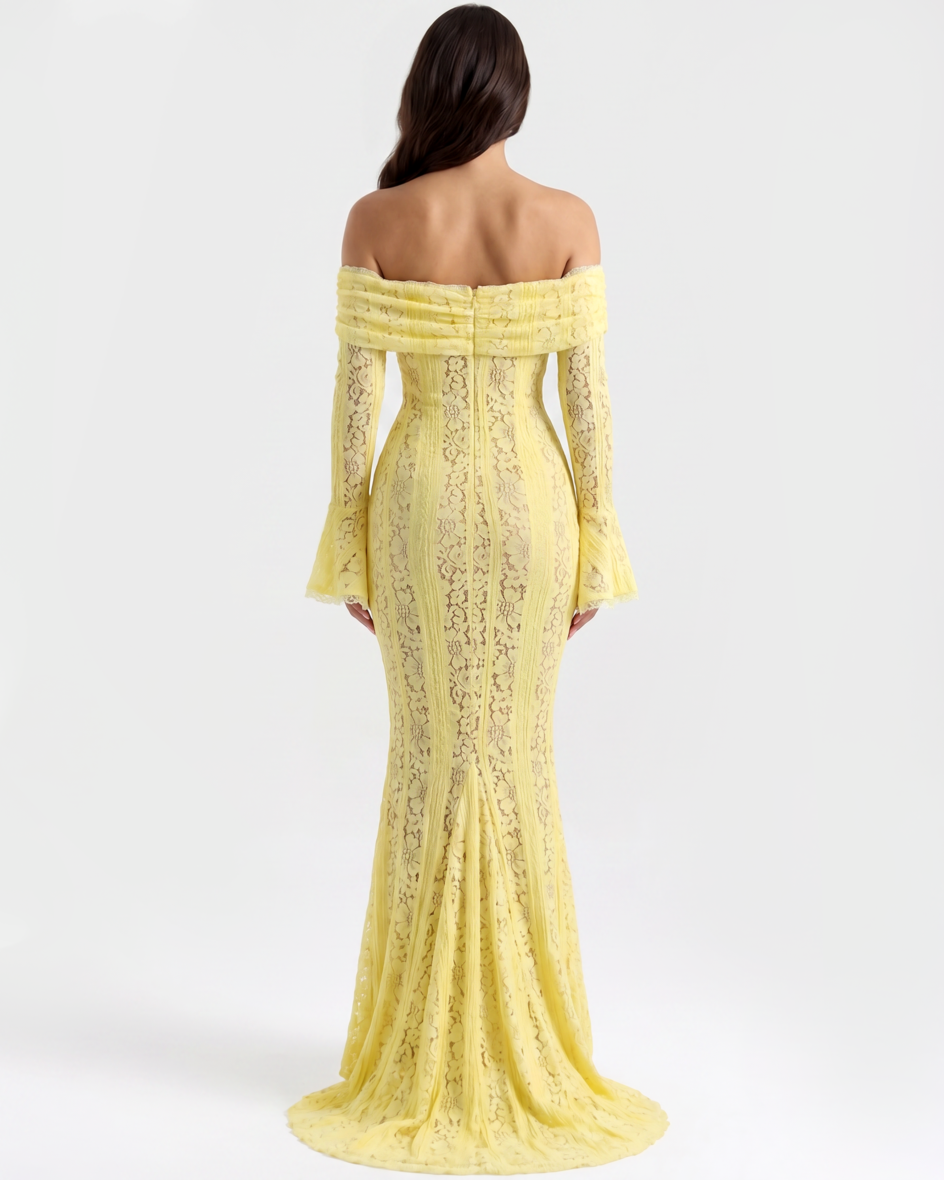 Alessandra Floral Lace Maxi Evening Dress - Yellow