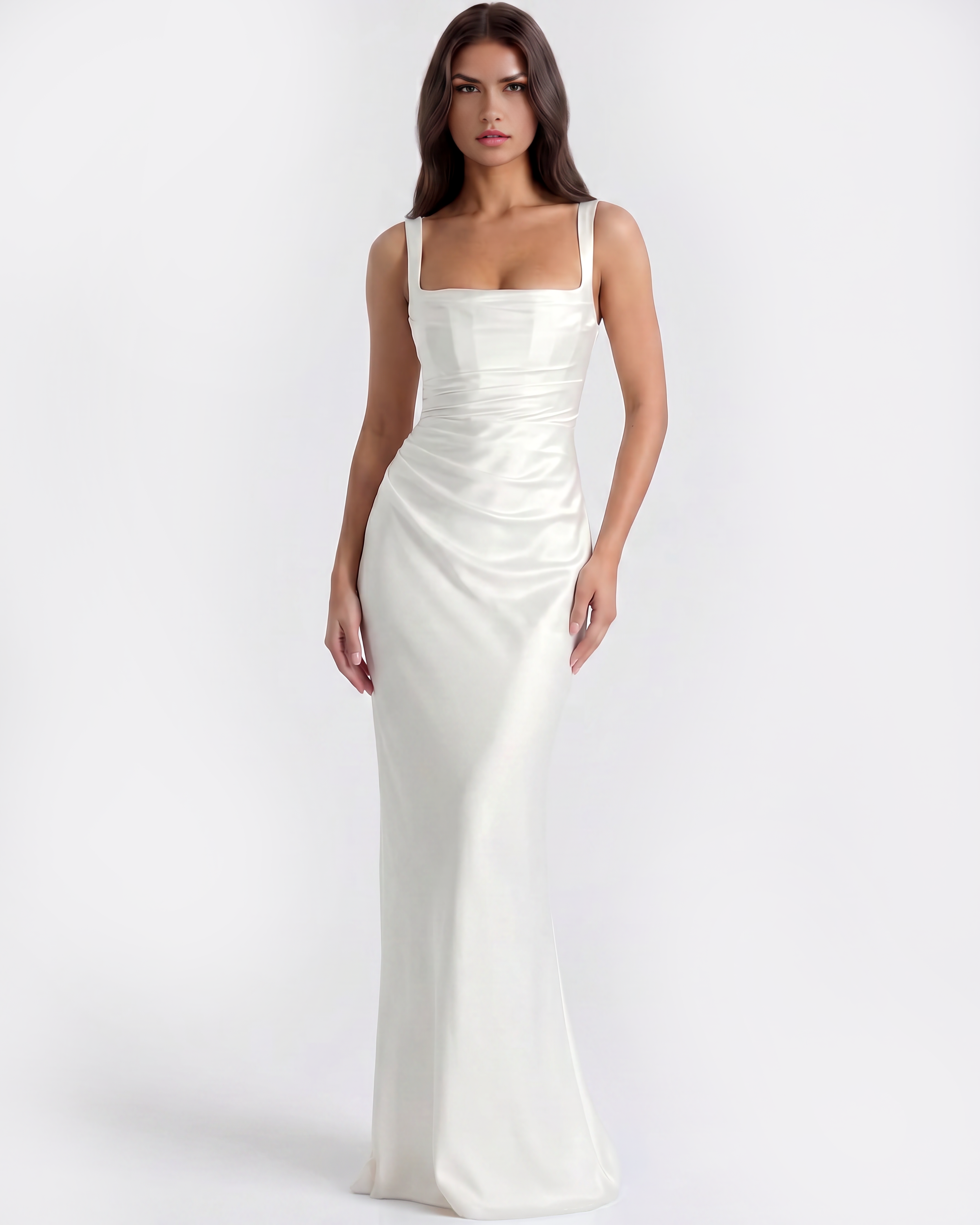 Adrienne Pleated Satin Maxi Wedding Guest Dress - White