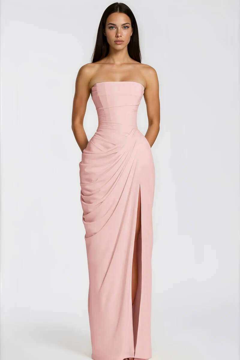 Azalée Strapless Draped High-Slit Maxi Dress - Celeste Ricci
