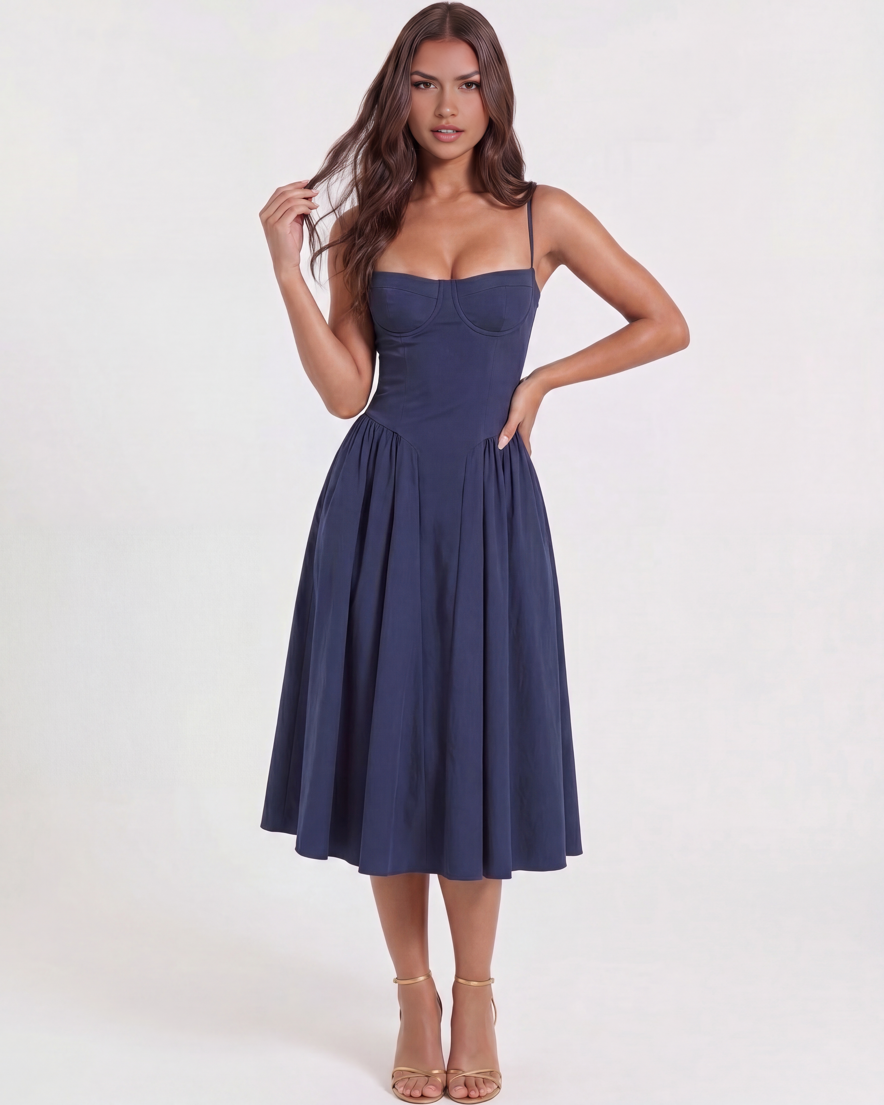 Francesca Fitted Sweetheart Maxi Summer Dress - Navy Blue
