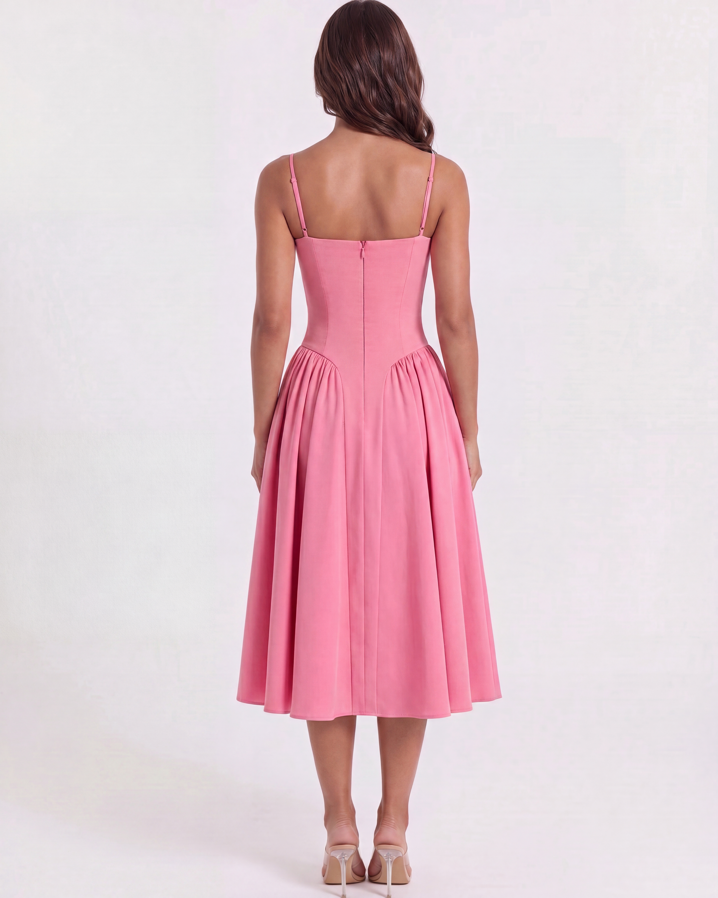 Francesca Fitted Sweetheart Midi Summer Dress - Pink Blossom