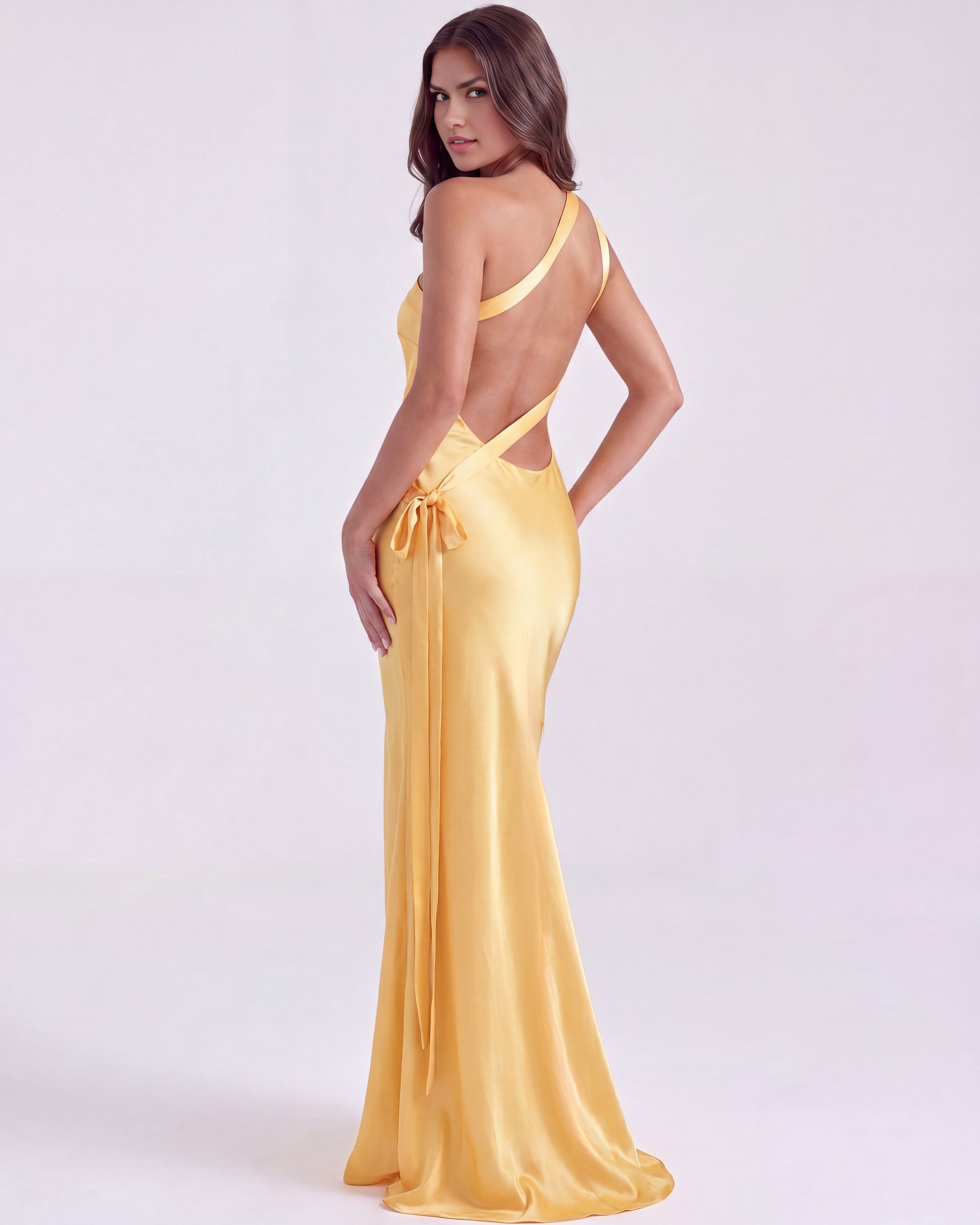 Amara One-Shoulder Fitted Maxi Wedding Guest Dress - Butter Yellow