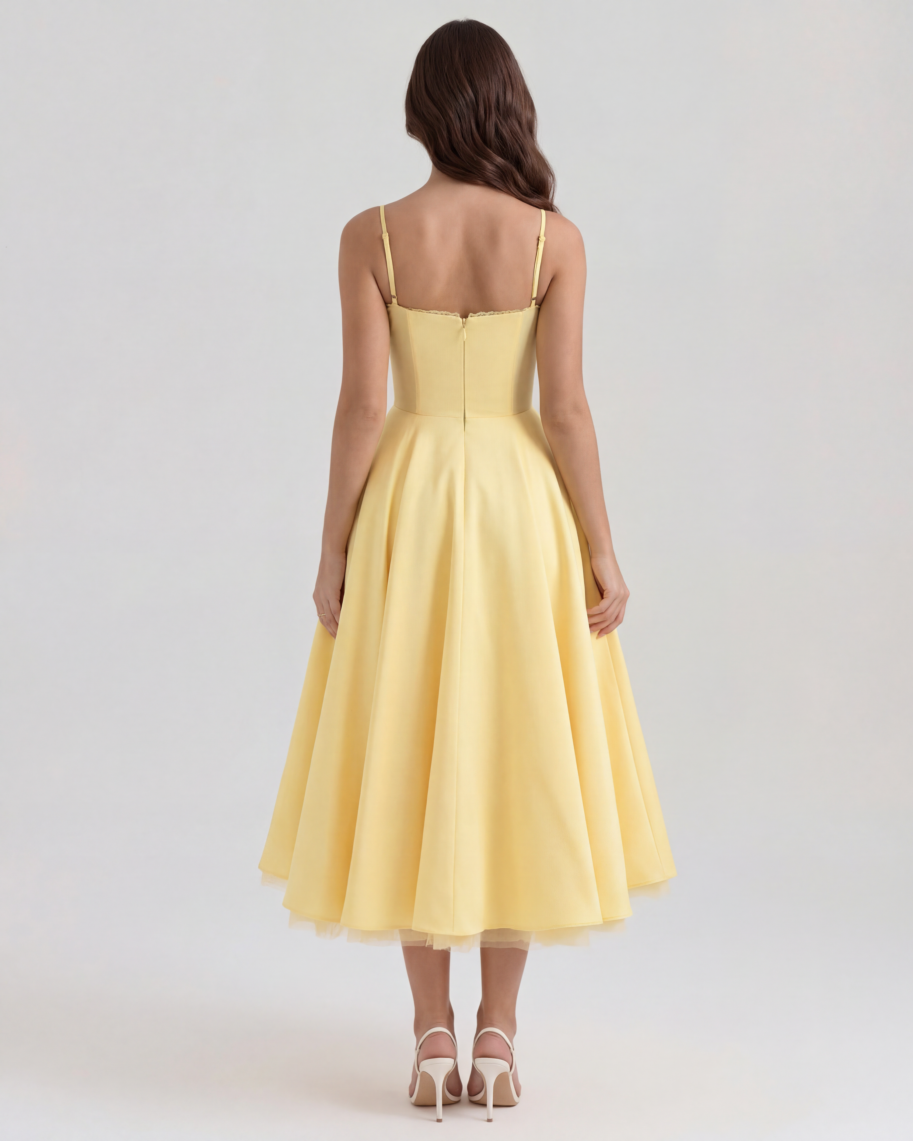 Selene Satin Mesh Midi Wedding Guest Dress - Blush
