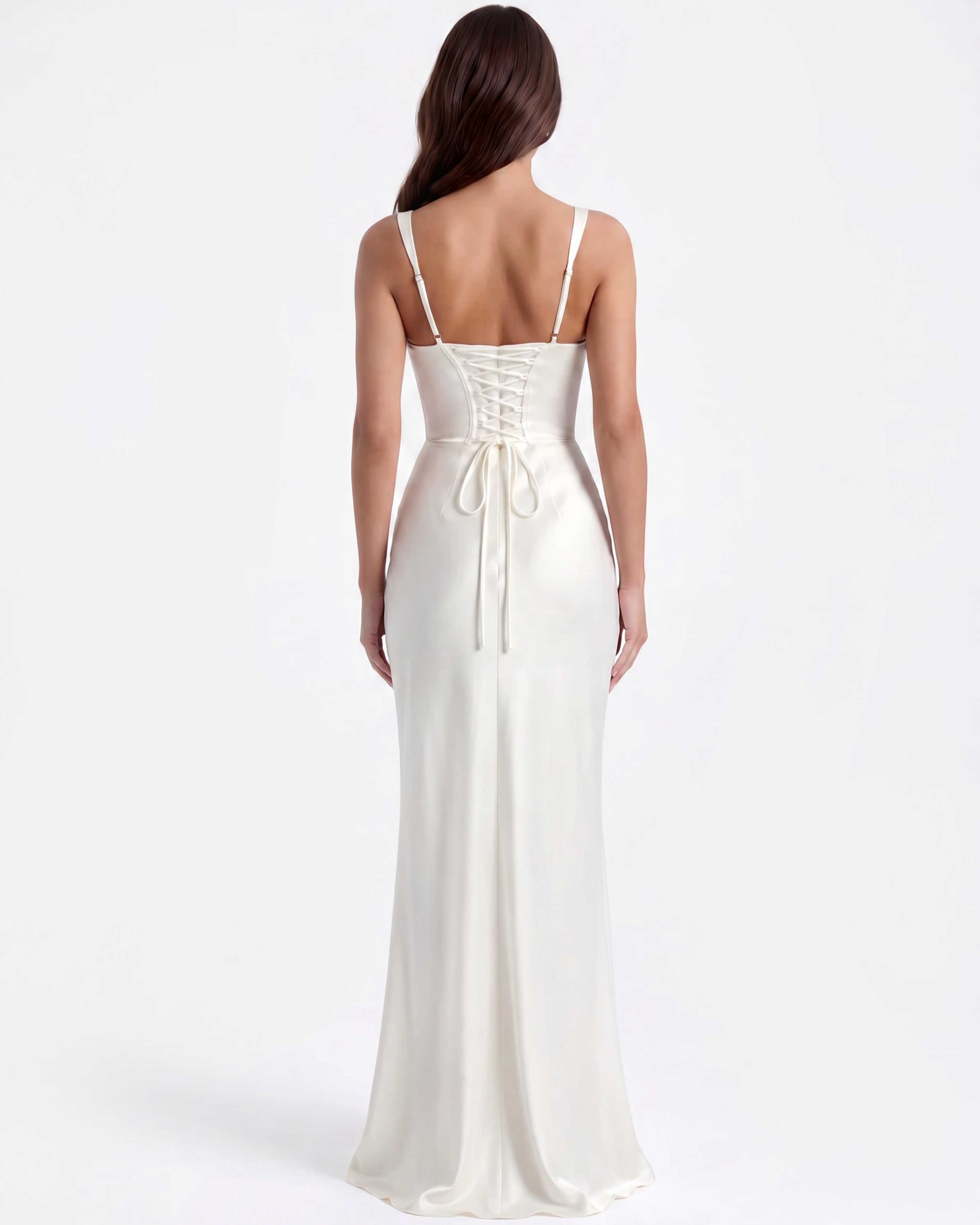 Adrienne Pleated Satin Maxi Wedding Guest Dress - White