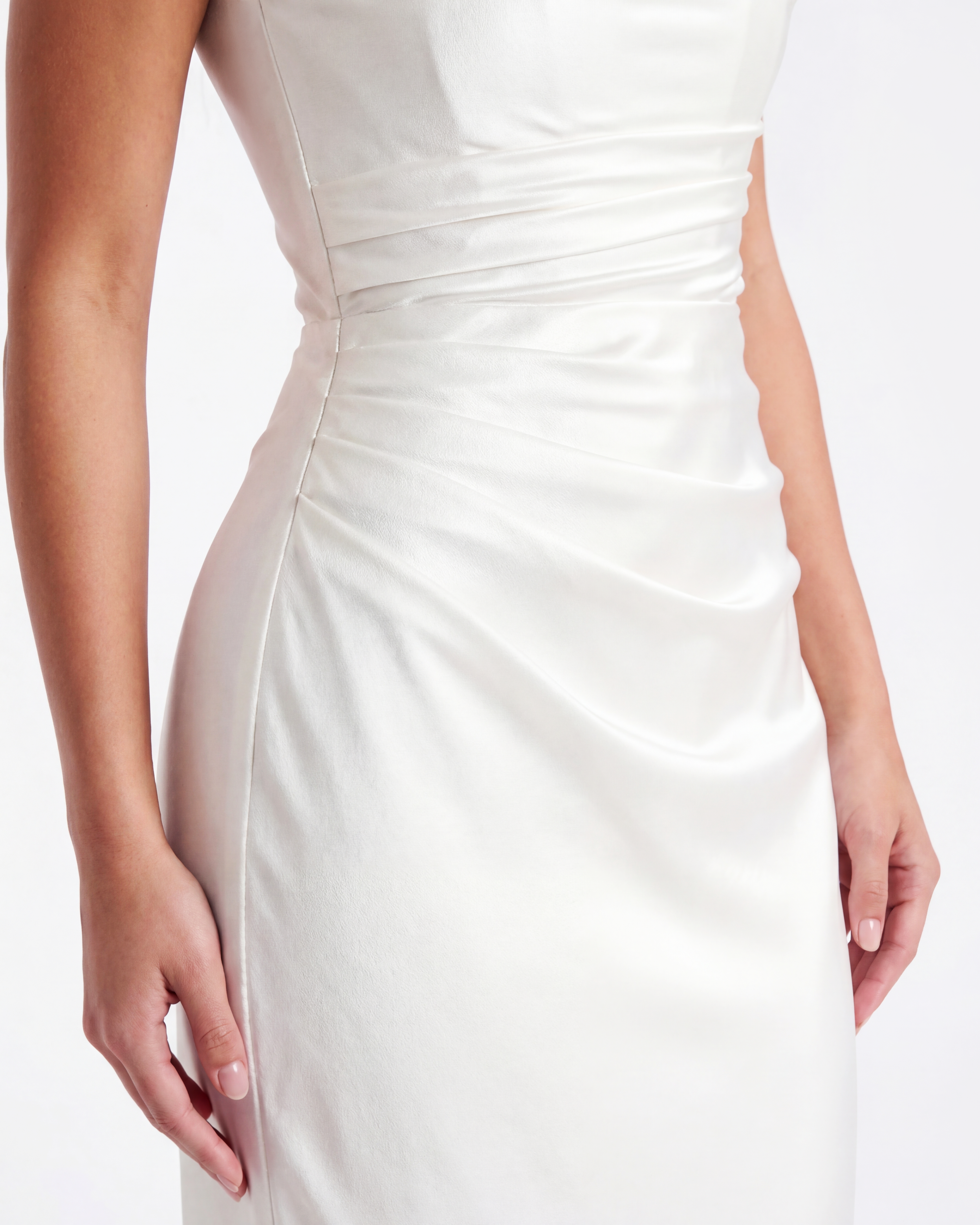 Adrienne Pleated Satin Maxi Wedding Guest Dress - White