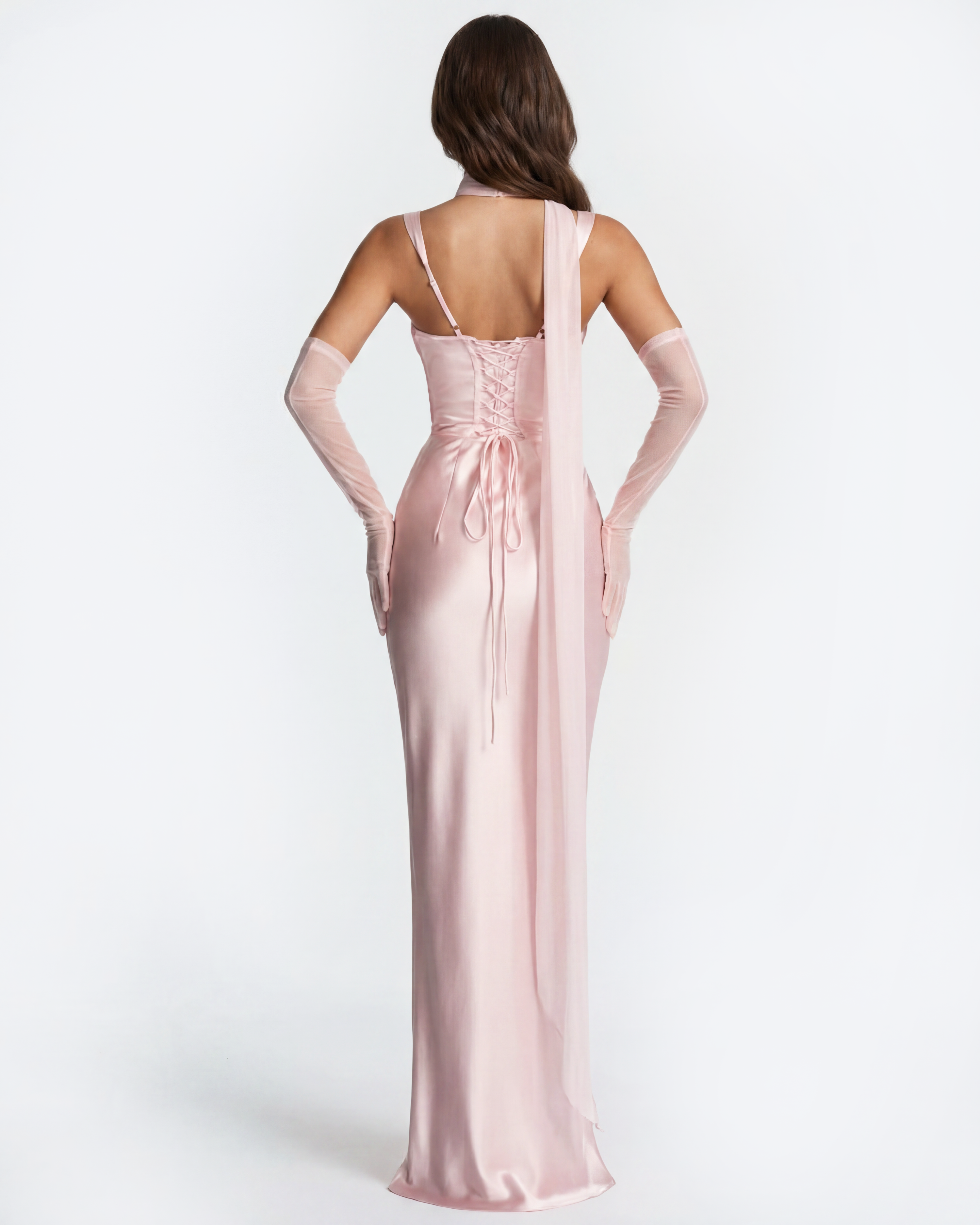 Adrienne Pleated Satin Maxi Wedding Guest Dress - Baby Pink