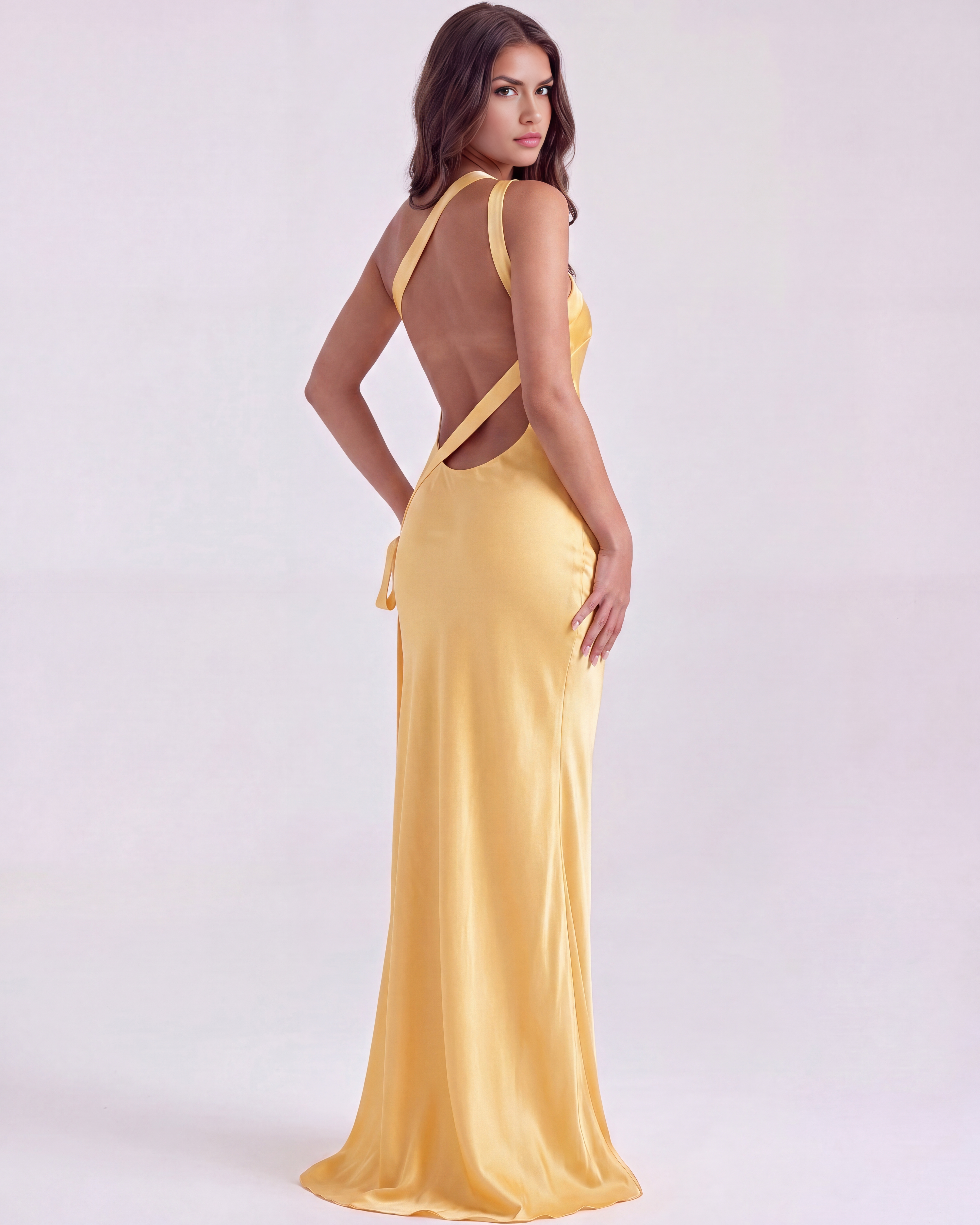 Amara One-Shoulder Fitted Maxi Wedding Guest Dress - Butter Yellow