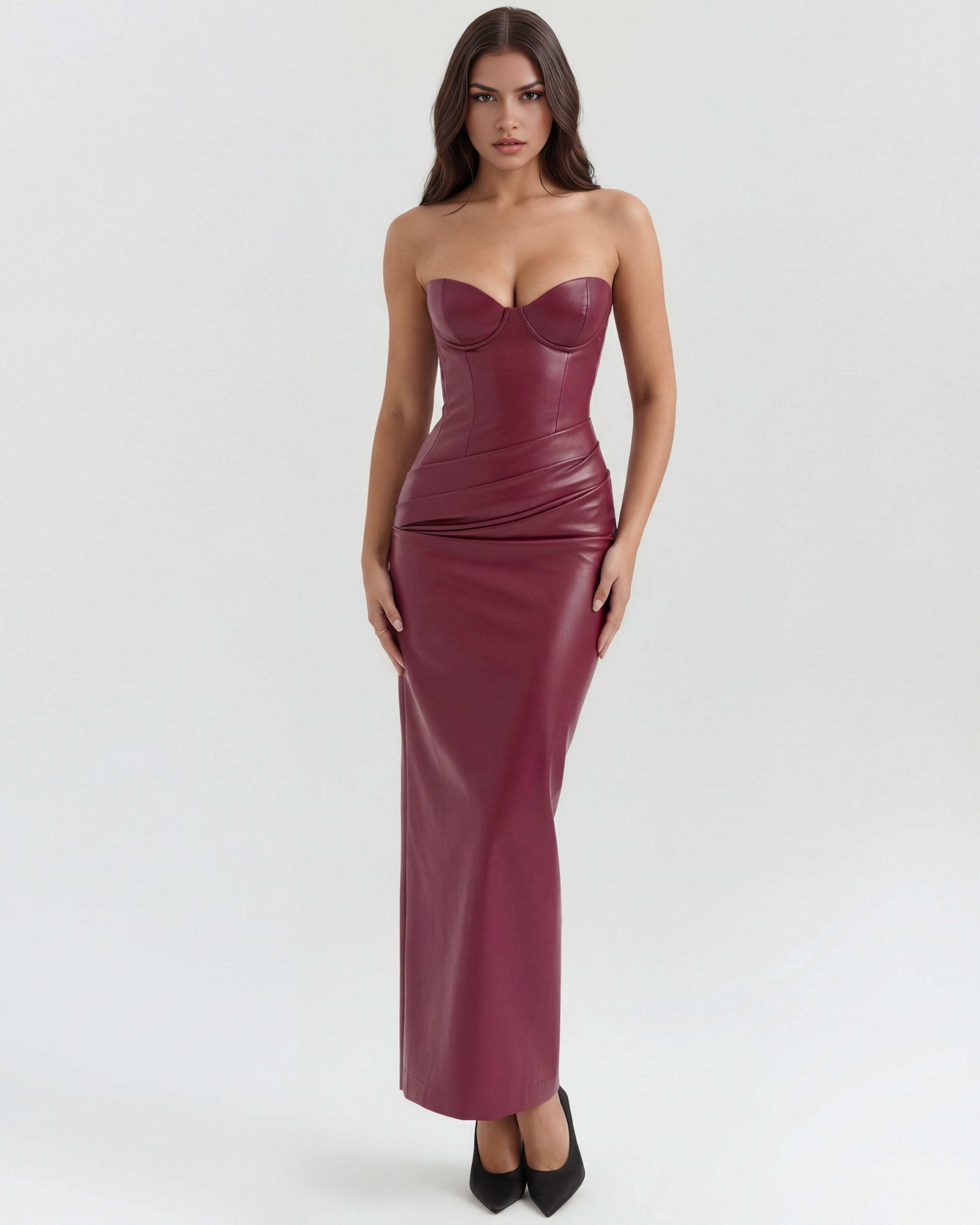 Vanessa Strapless Bodycon Midi Evening Dress - Black
