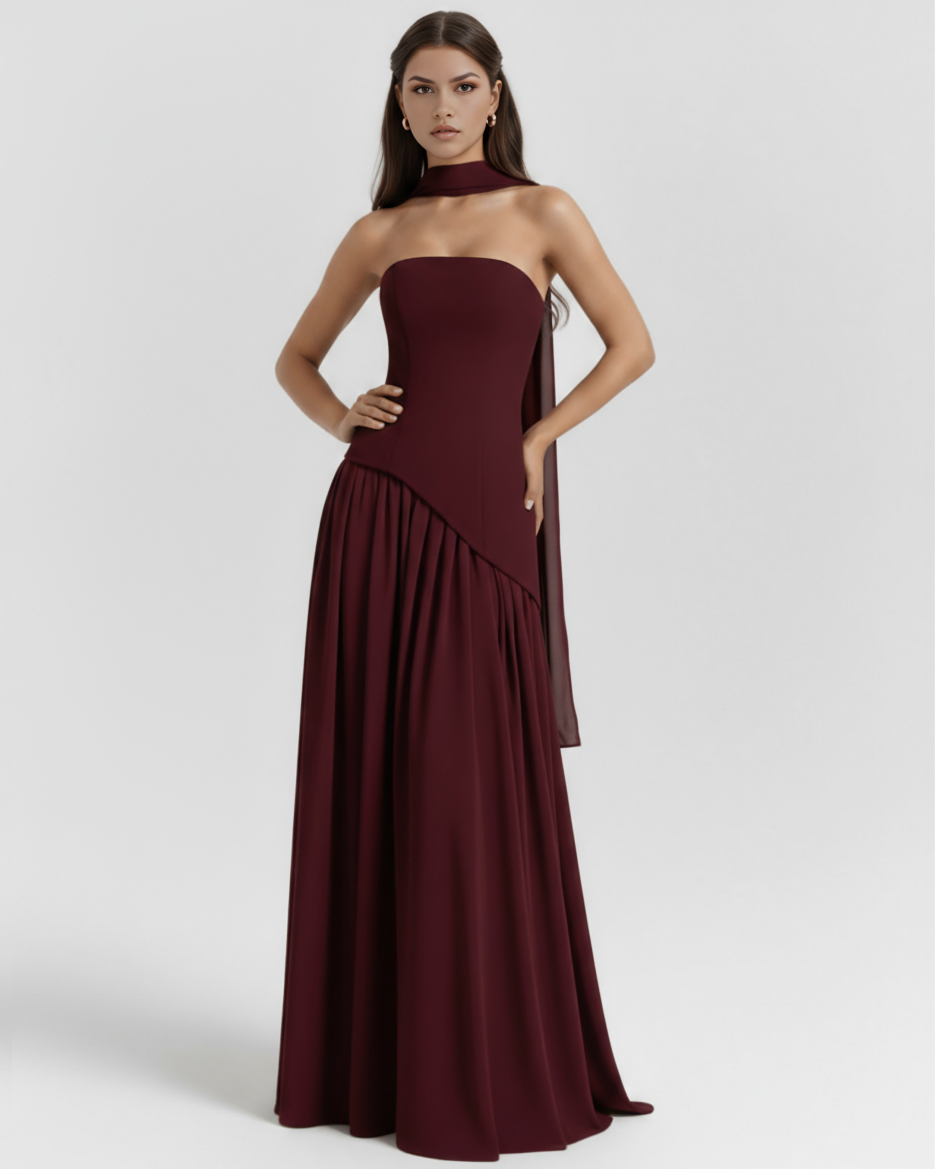 Serena Fitted Lace-Up Maxi Formal Dress - Deep Cherry Lacquer