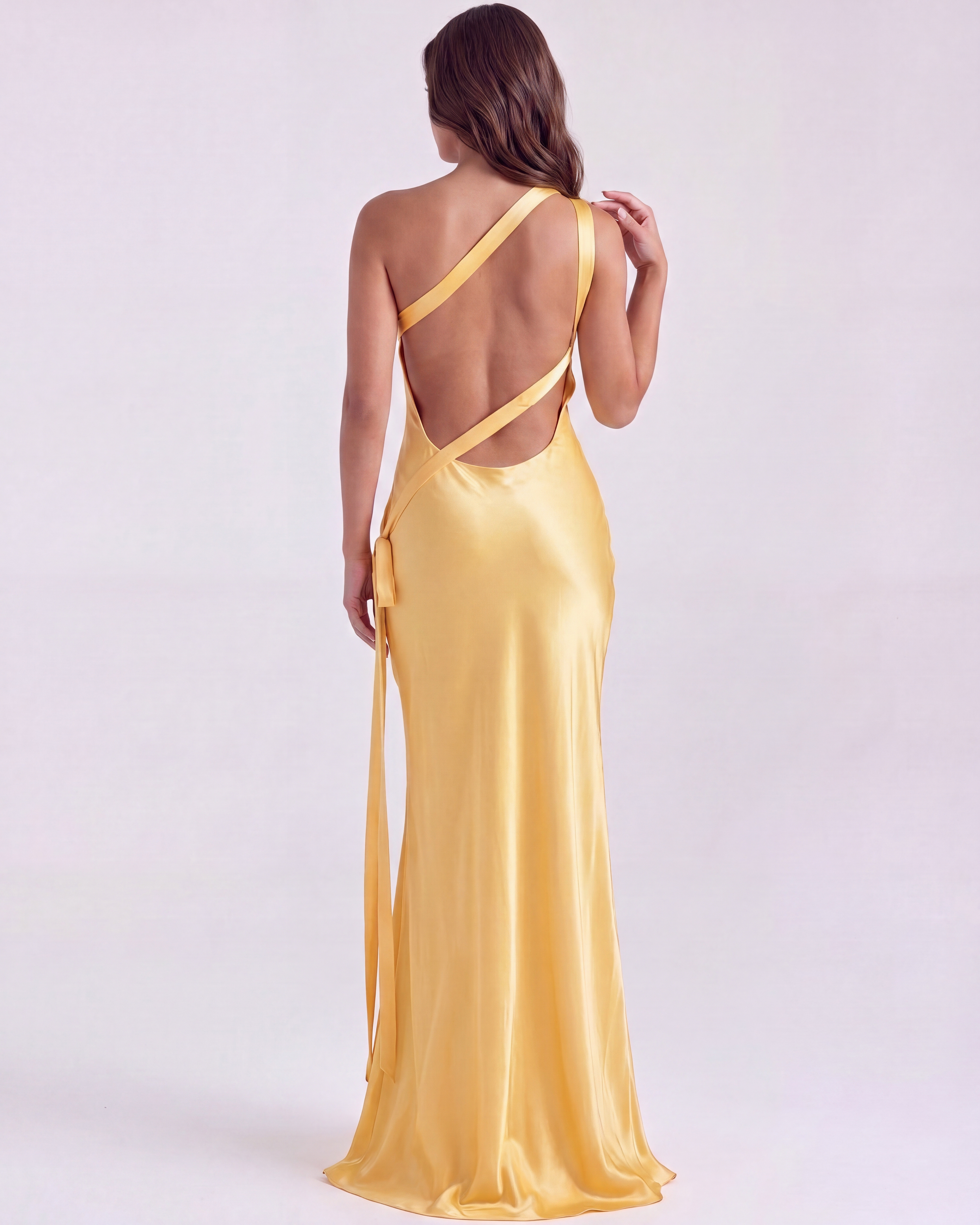 Amara One-Shoulder Fitted Maxi Wedding Guest Dress - Butter Yellow
